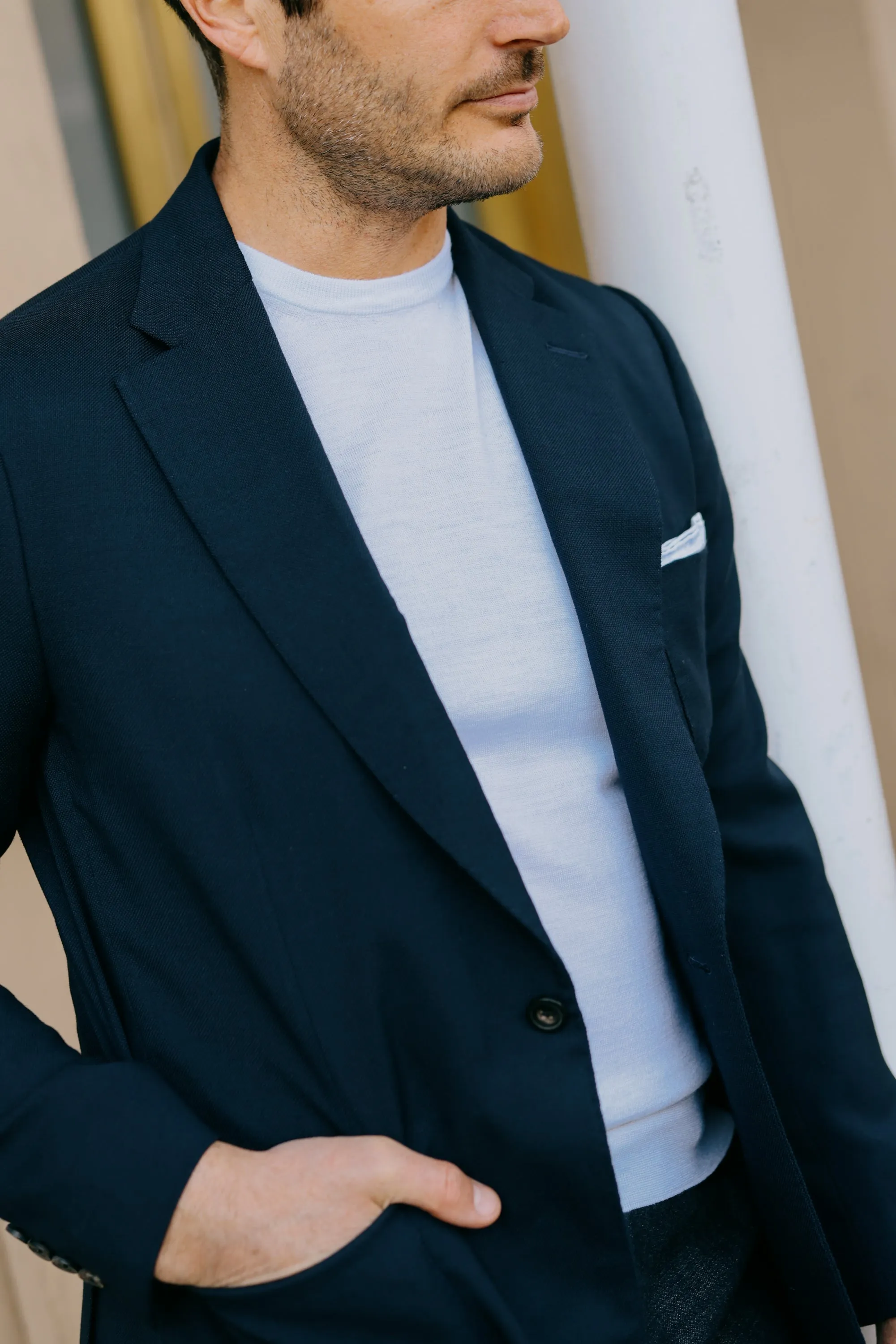 Single Breasted  Travel Jacket in Navy Hopsack