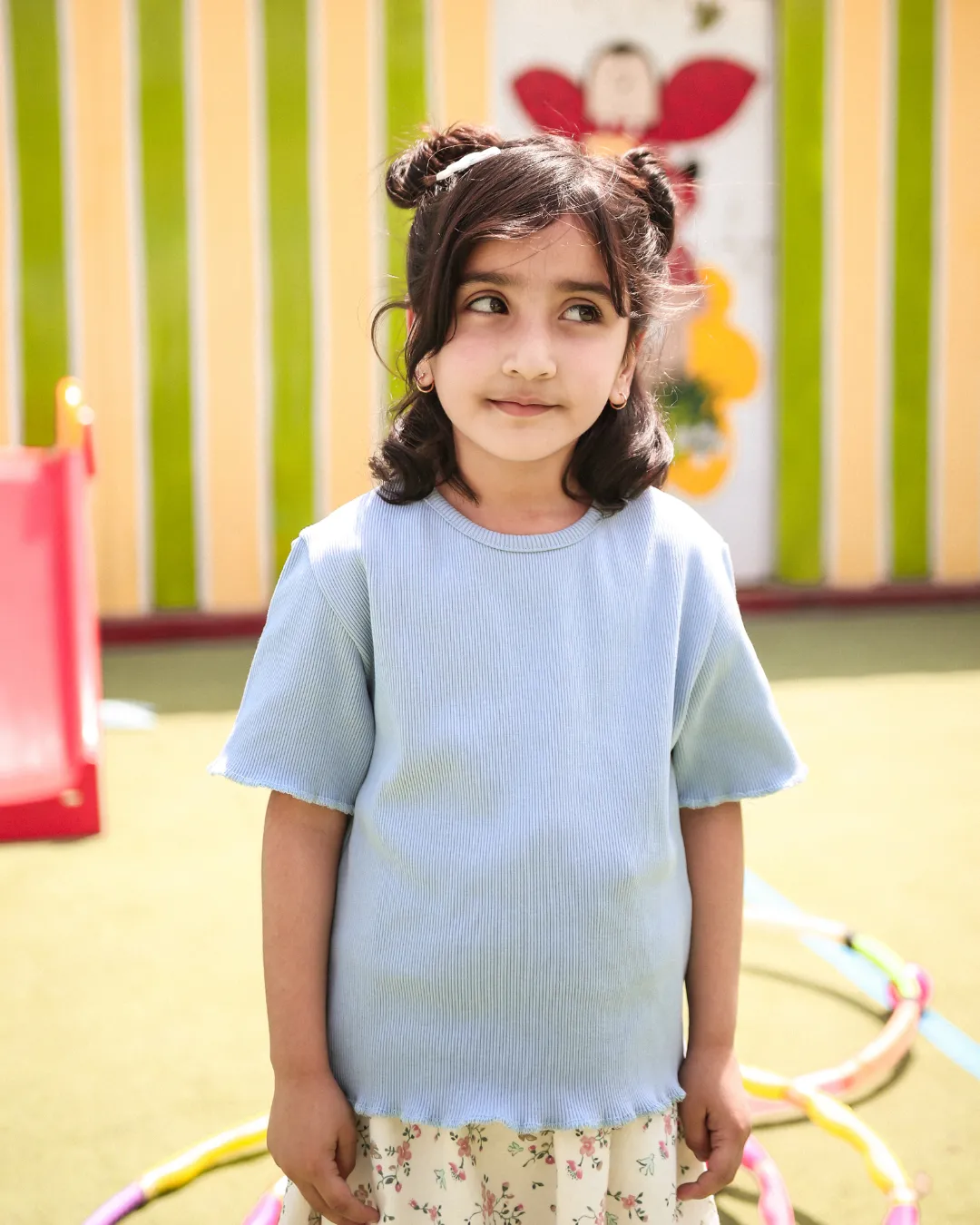 Sky Blue Ribbed Shirt - Girls