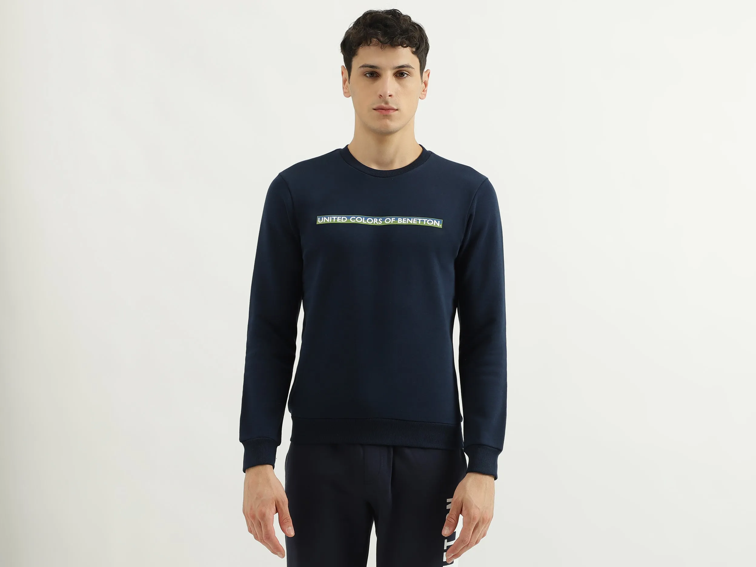 Slim Fit Round Neck Branded Fleece Sweatshirt