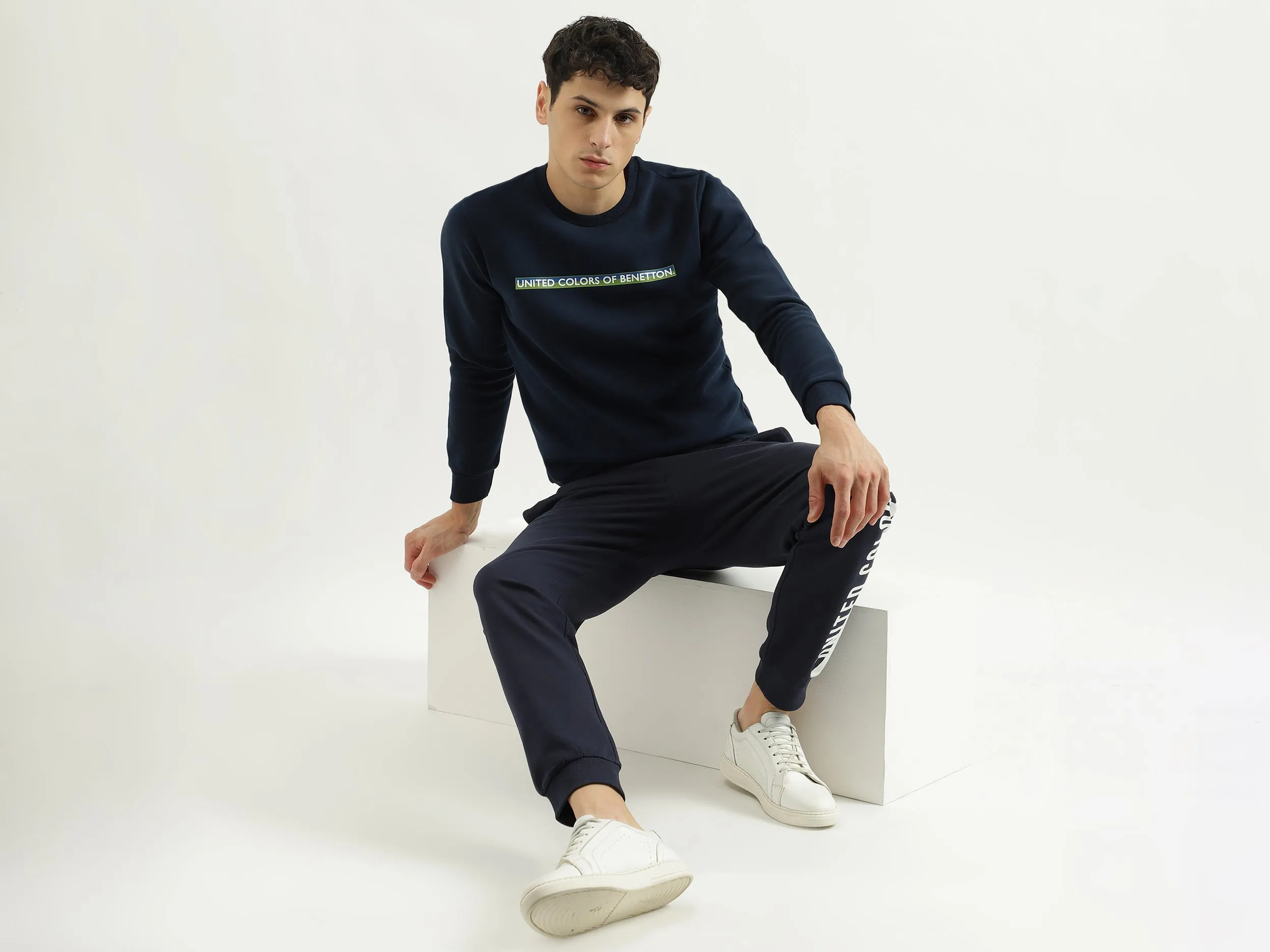 Slim Fit Round Neck Branded Fleece Sweatshirt