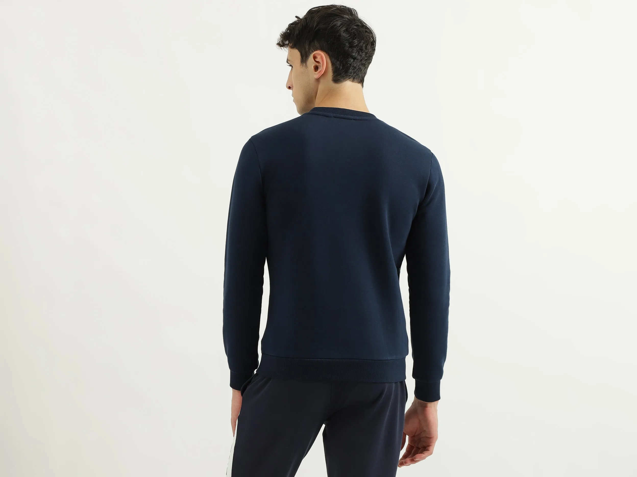 Slim Fit Round Neck Branded Fleece Sweatshirt