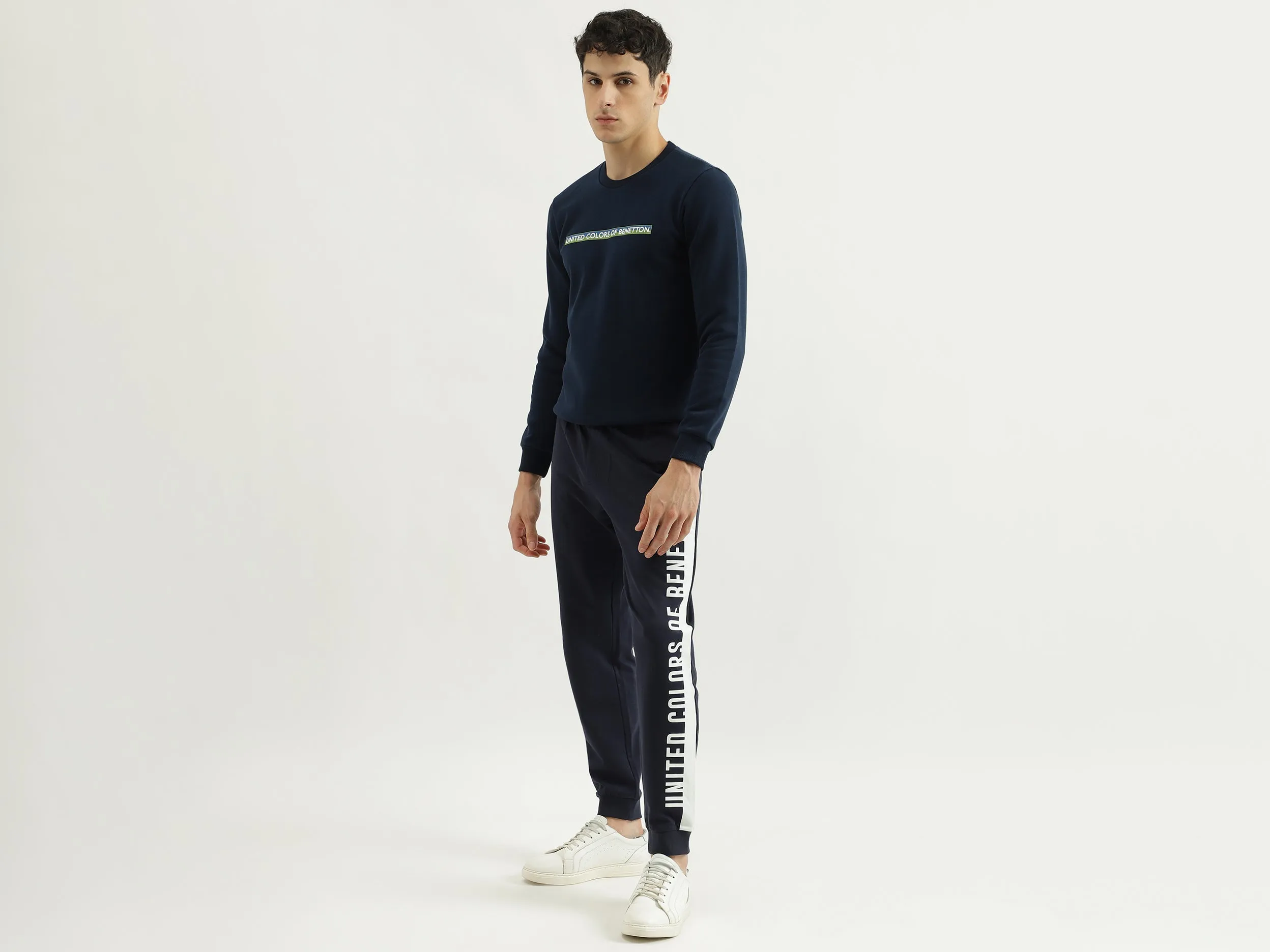 Slim Fit Round Neck Branded Fleece Sweatshirt