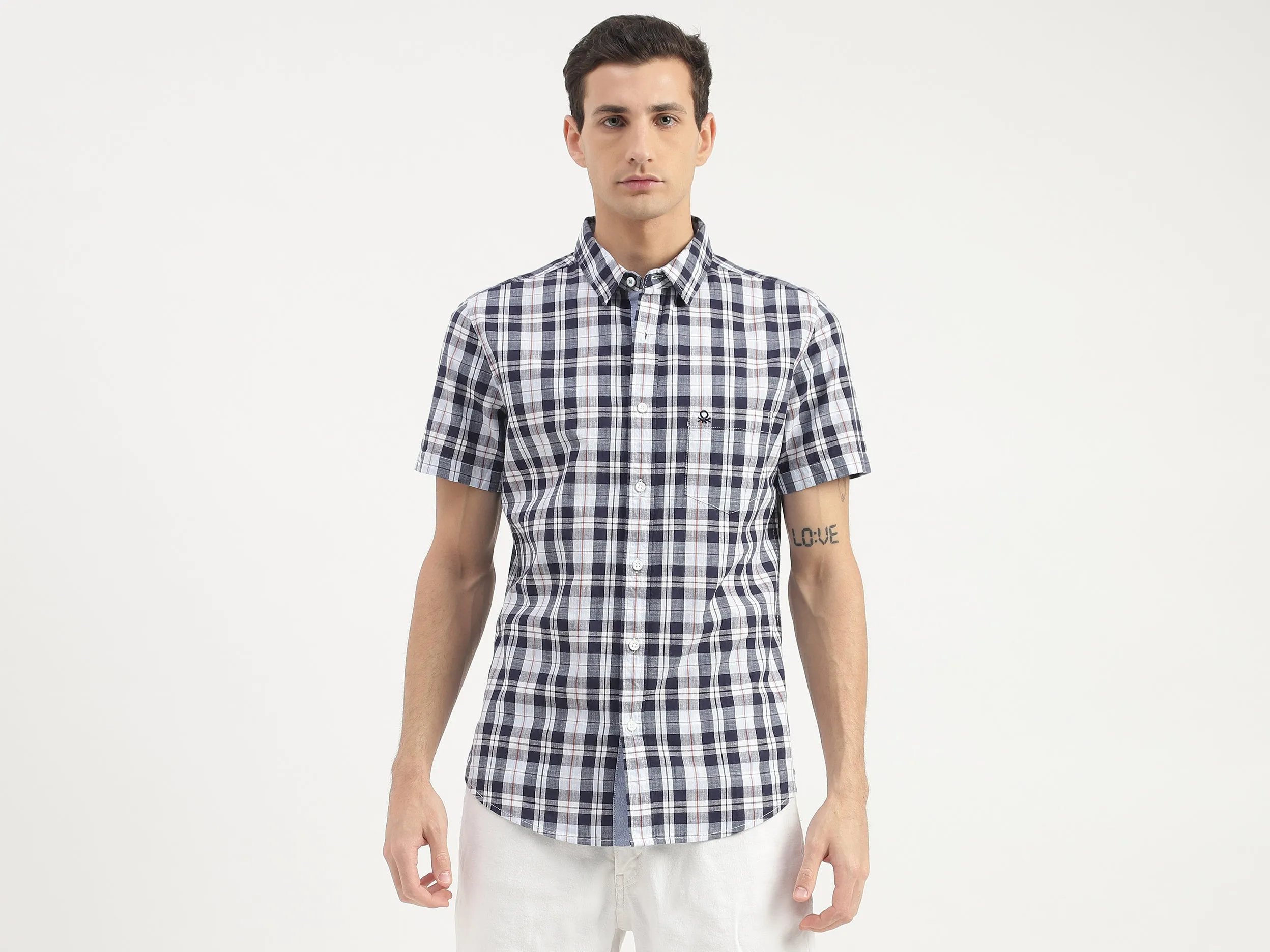 Slim Fit Short Sleeve Plaid Shirt