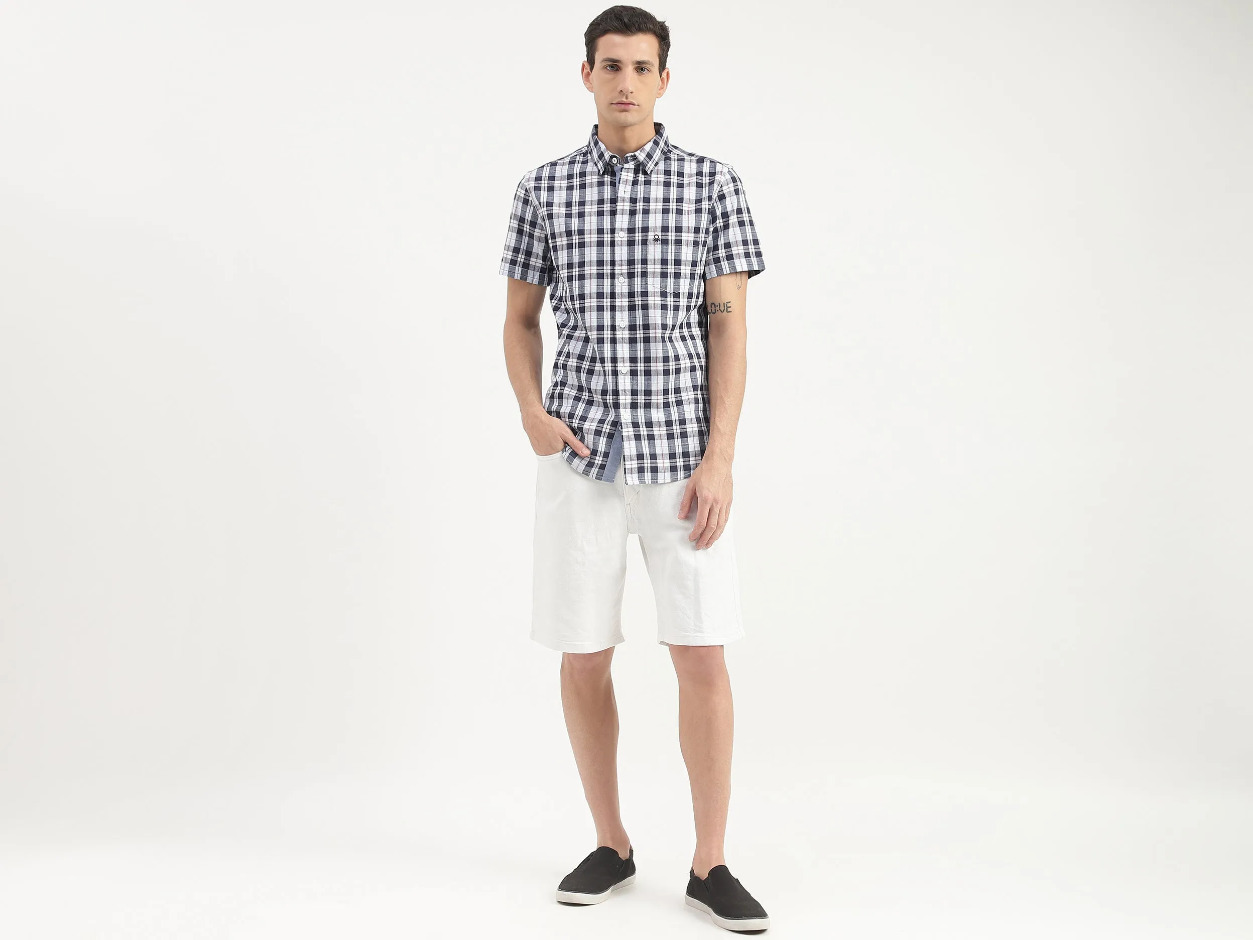 Slim Fit Short Sleeve Plaid Shirt