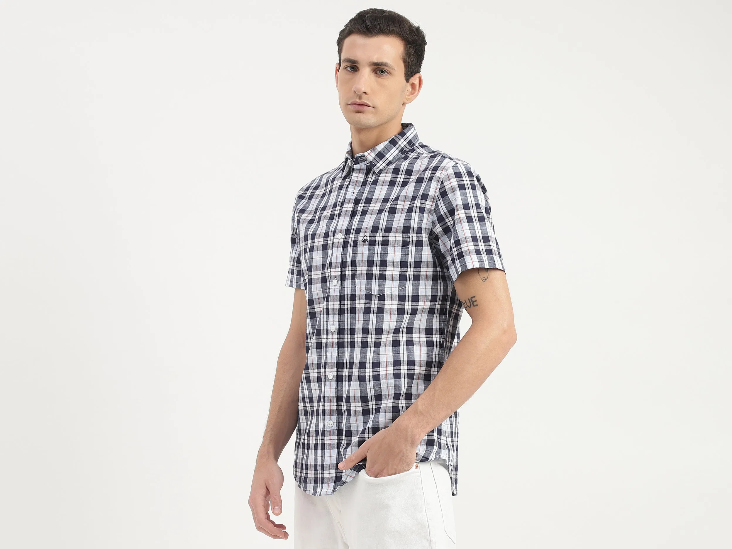 Slim Fit Short Sleeve Plaid Shirt