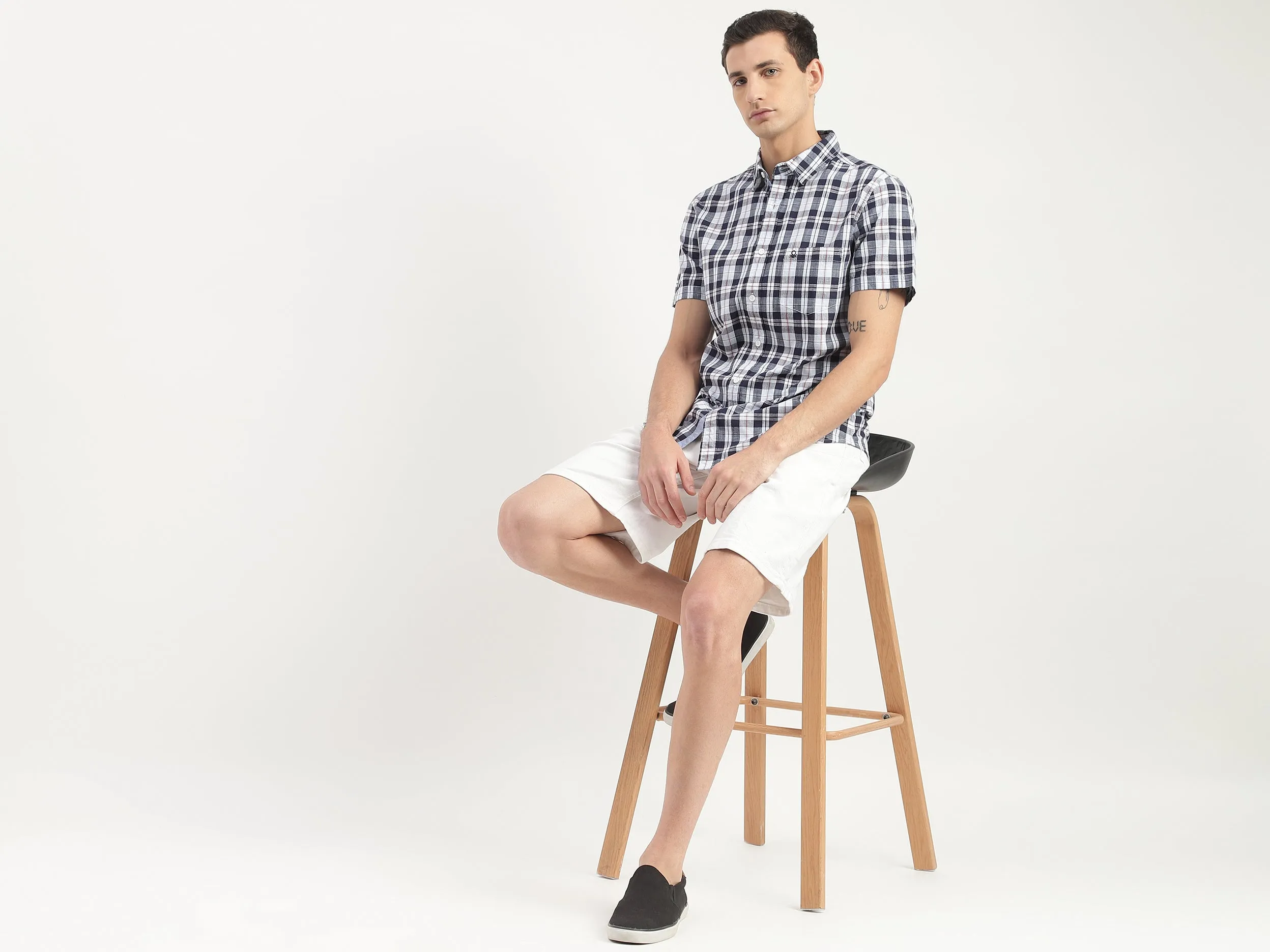 Slim Fit Short Sleeve Plaid Shirt