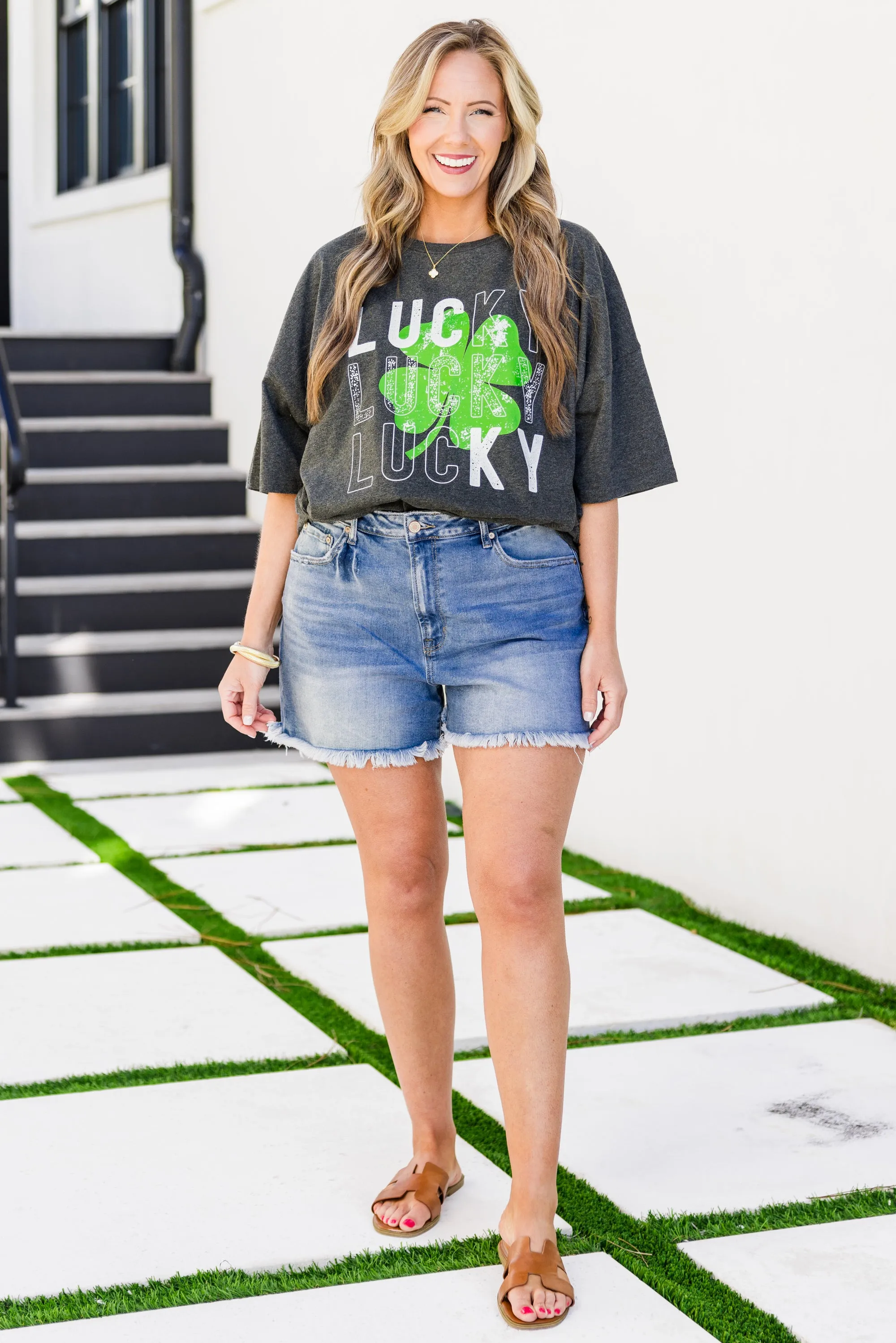 So Much Luck Boyfriend Tee, Charcoal
