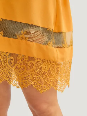 Solid Mesh Insert Lace Hem Open Front Kimono