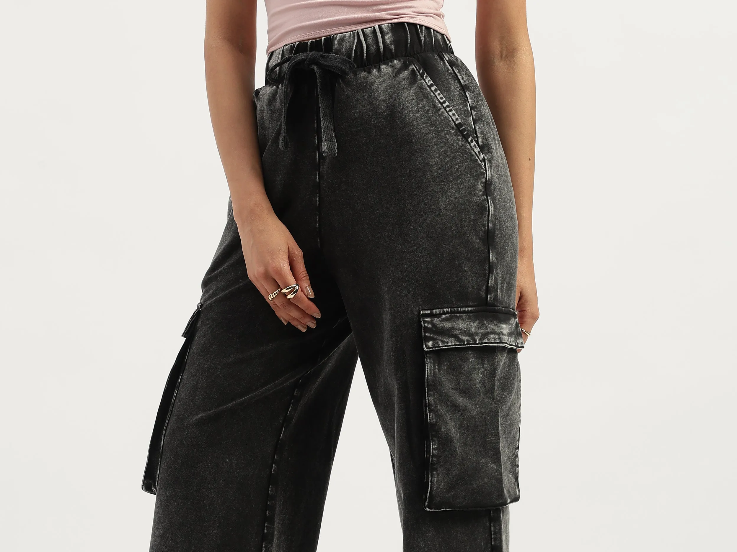 Solid Straight Fit Cargo Pants