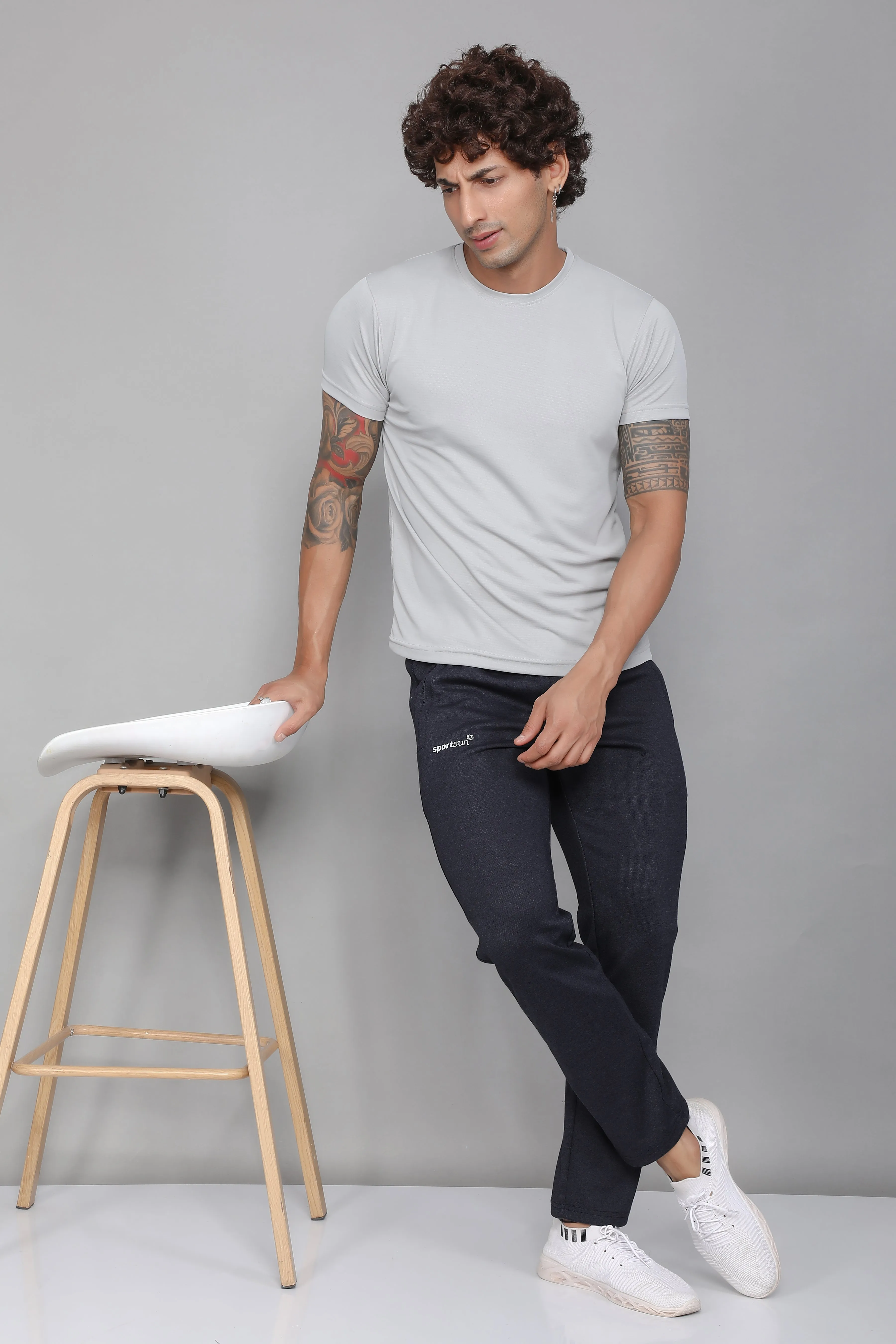 Sport Sun Active Cotton Dark Grey Milange Track Pant for Men