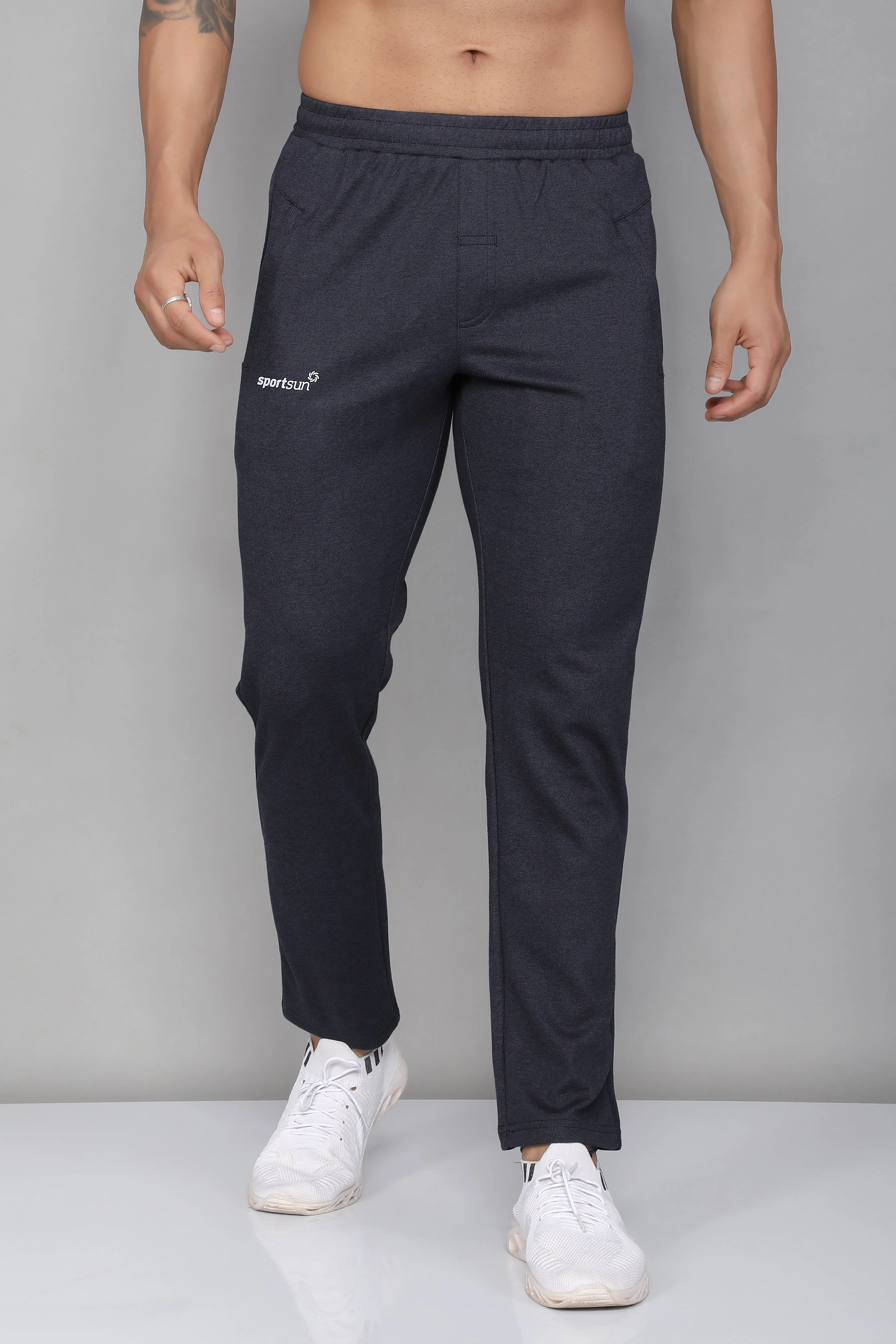 Sport Sun Active Cotton Dark Grey Milange Track Pant for Men