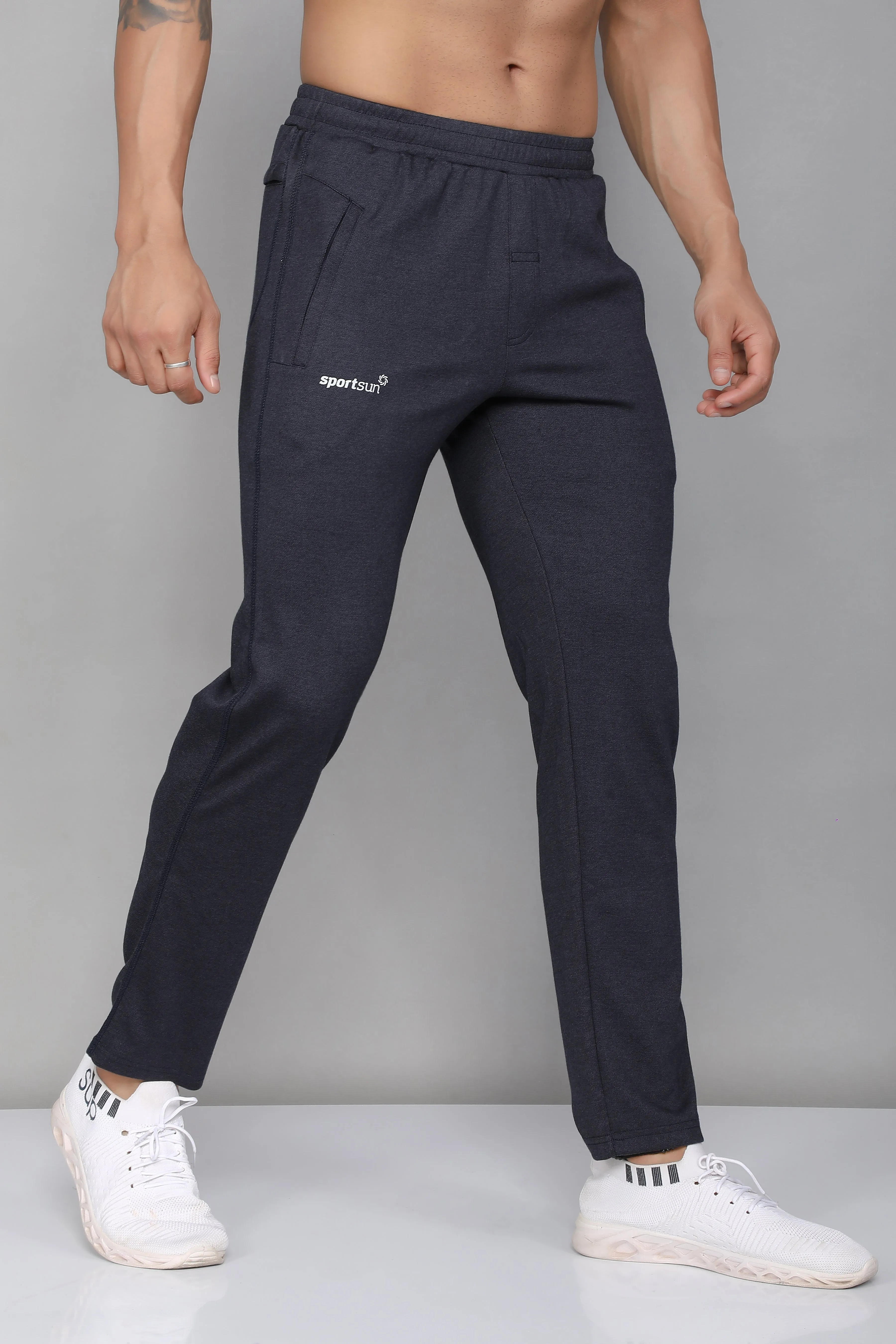 Sport Sun Active Cotton Dark Grey Milange Track Pant for Men