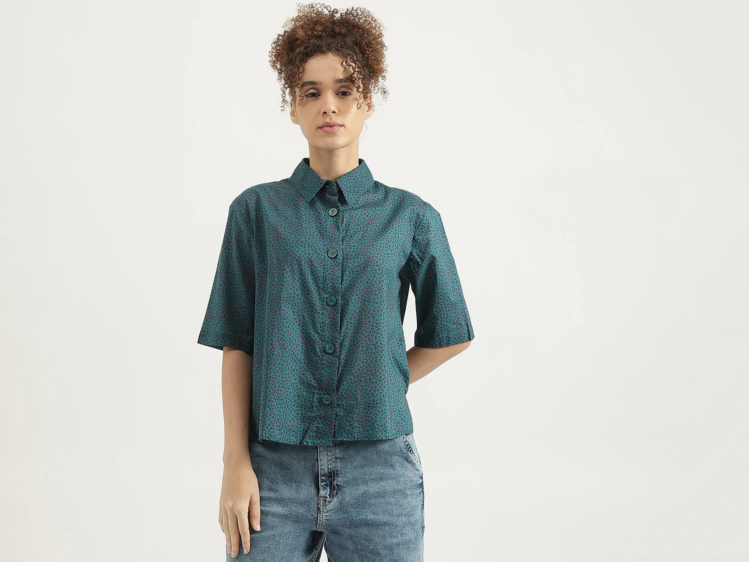 Spread Collar Printed Shirt