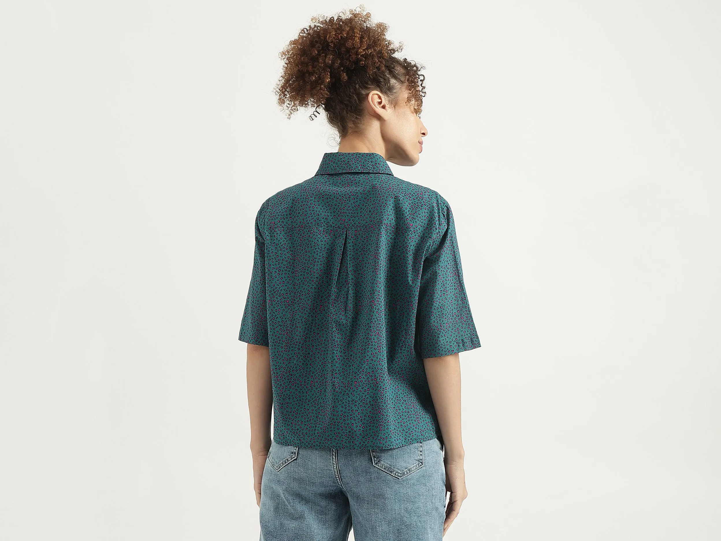 Spread Collar Printed Shirt