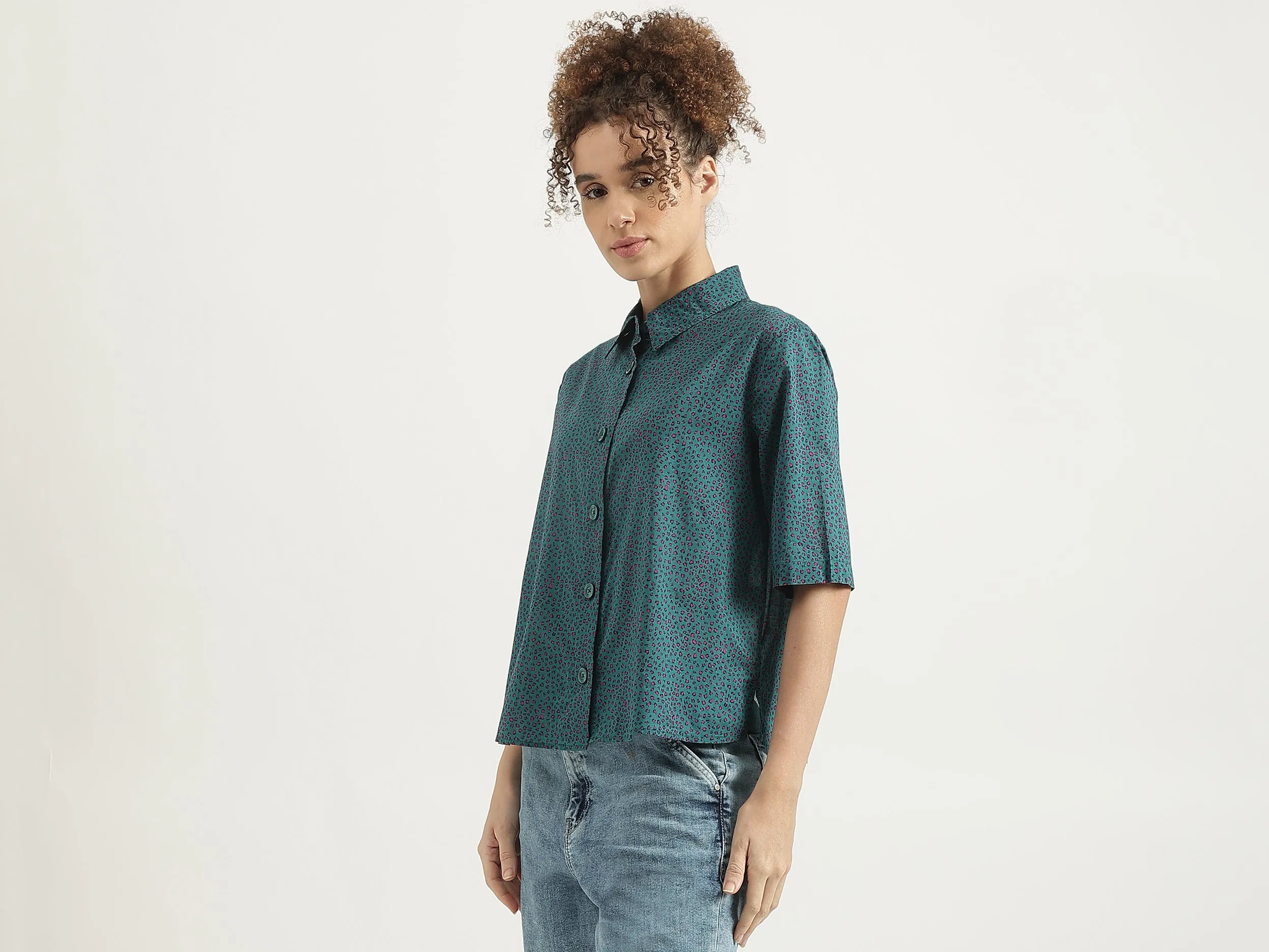 Spread Collar Printed Shirt