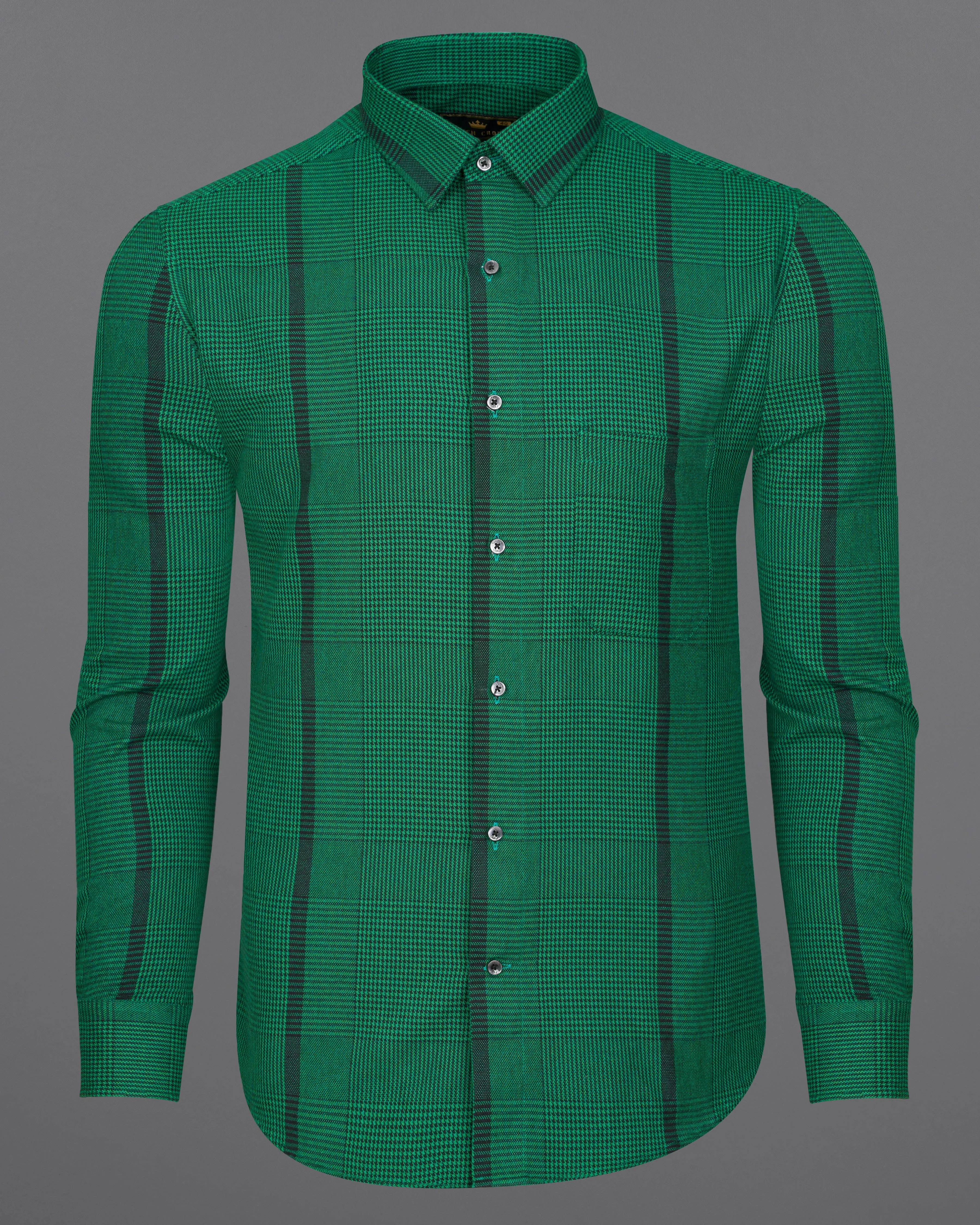 Spruce Green with Black Houndstooth Textured Overshirt