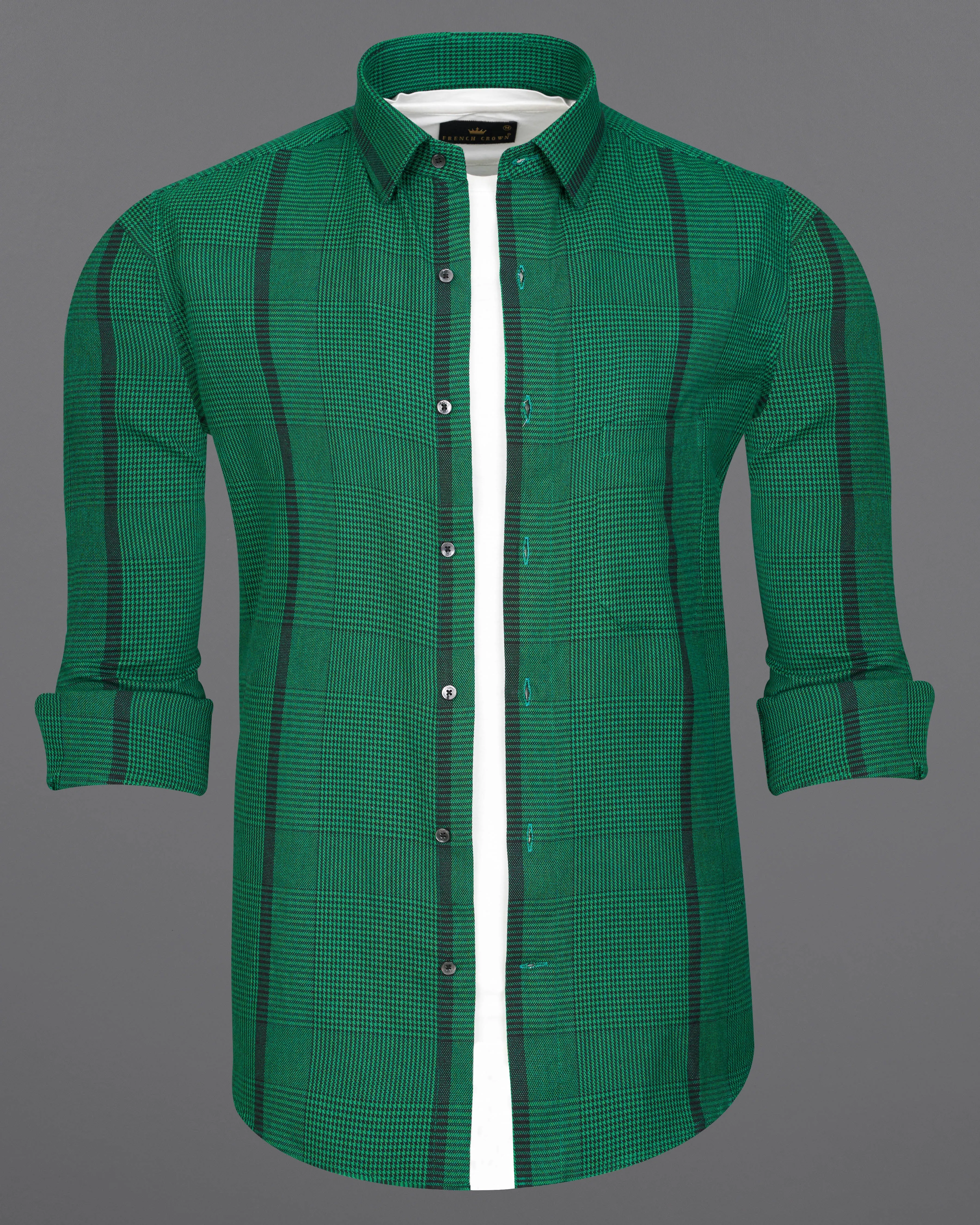 Spruce Green with Black Houndstooth Textured Overshirt