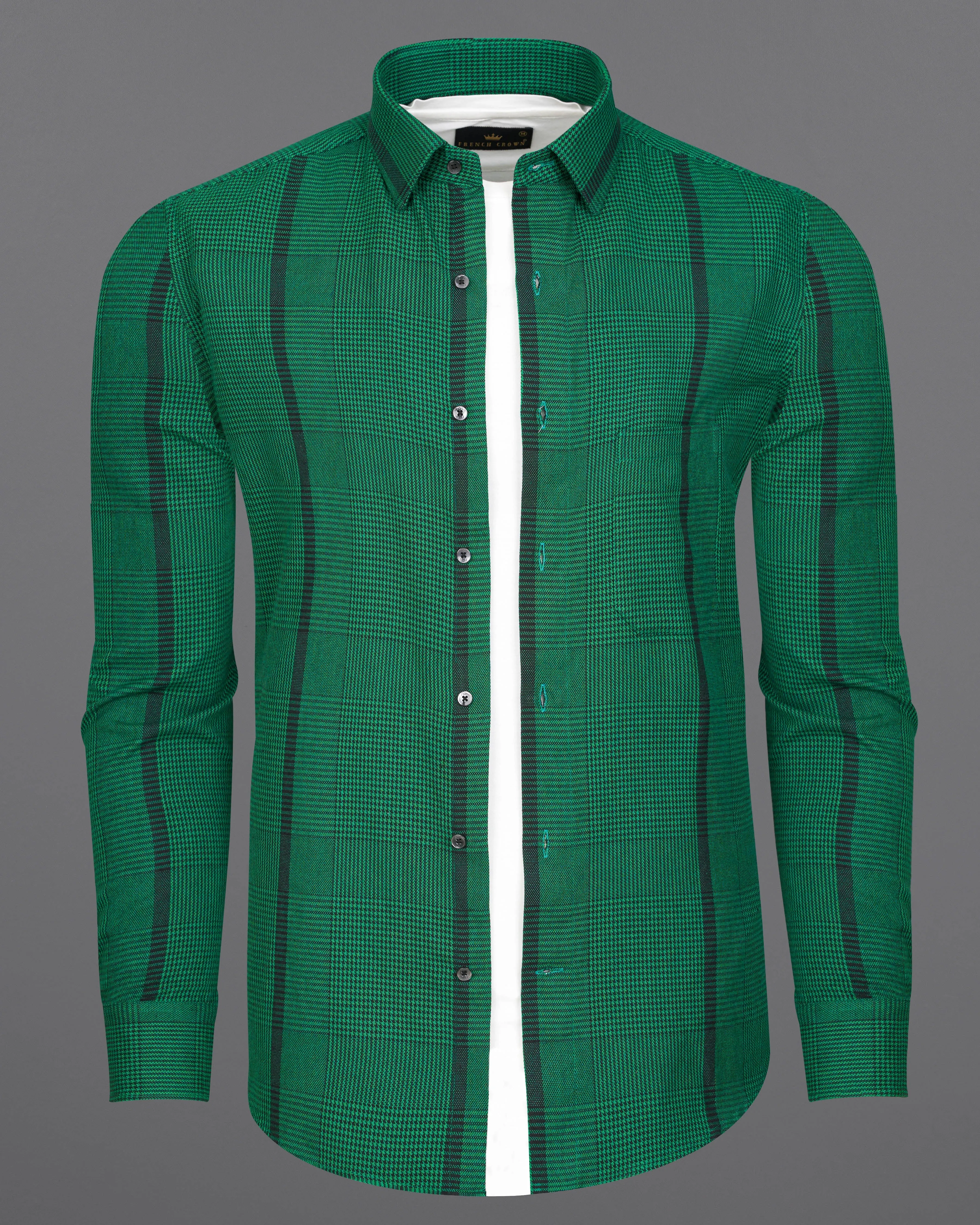 Spruce Green with Black Houndstooth Textured Overshirt