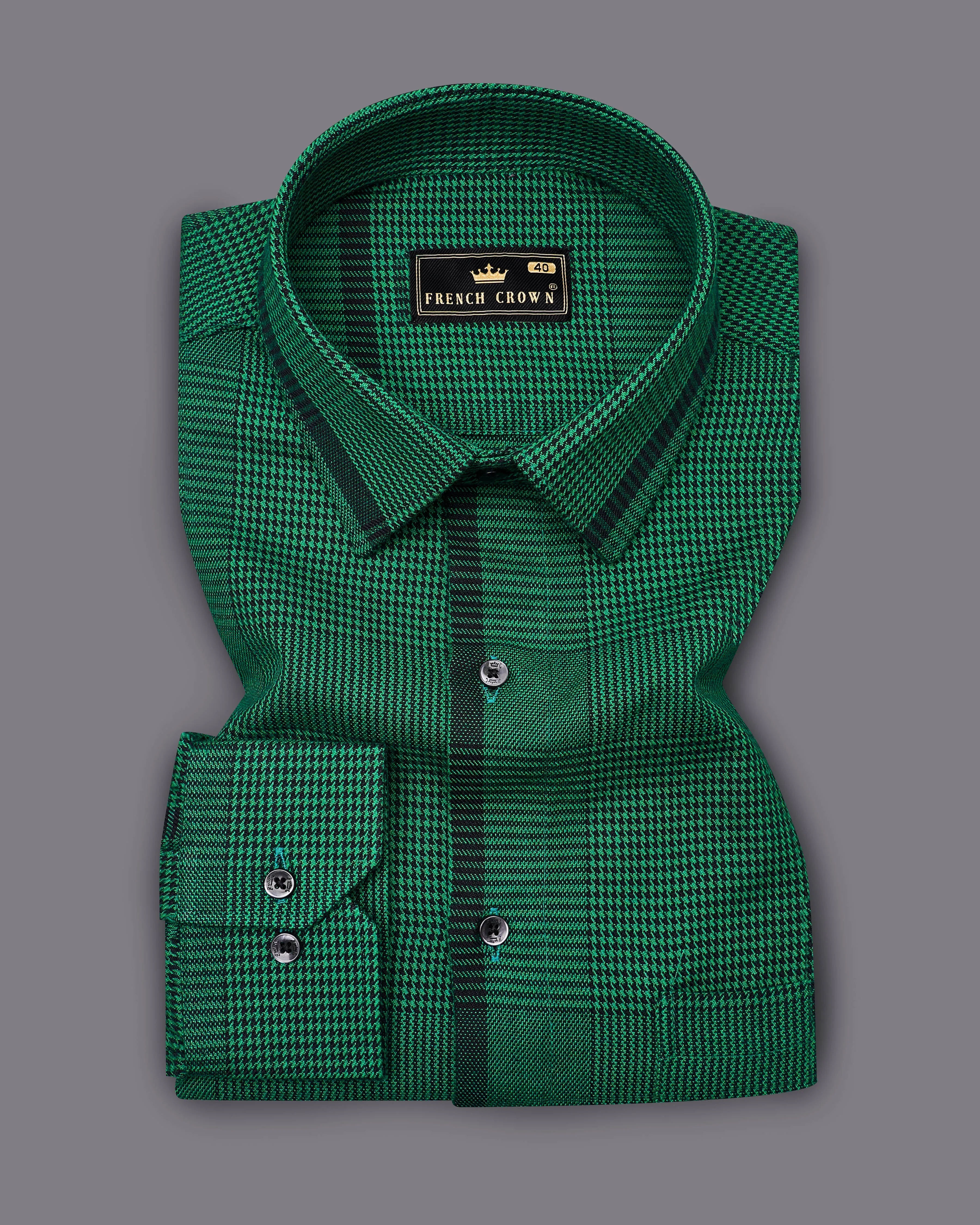 Spruce Green with Black Houndstooth Textured Overshirt