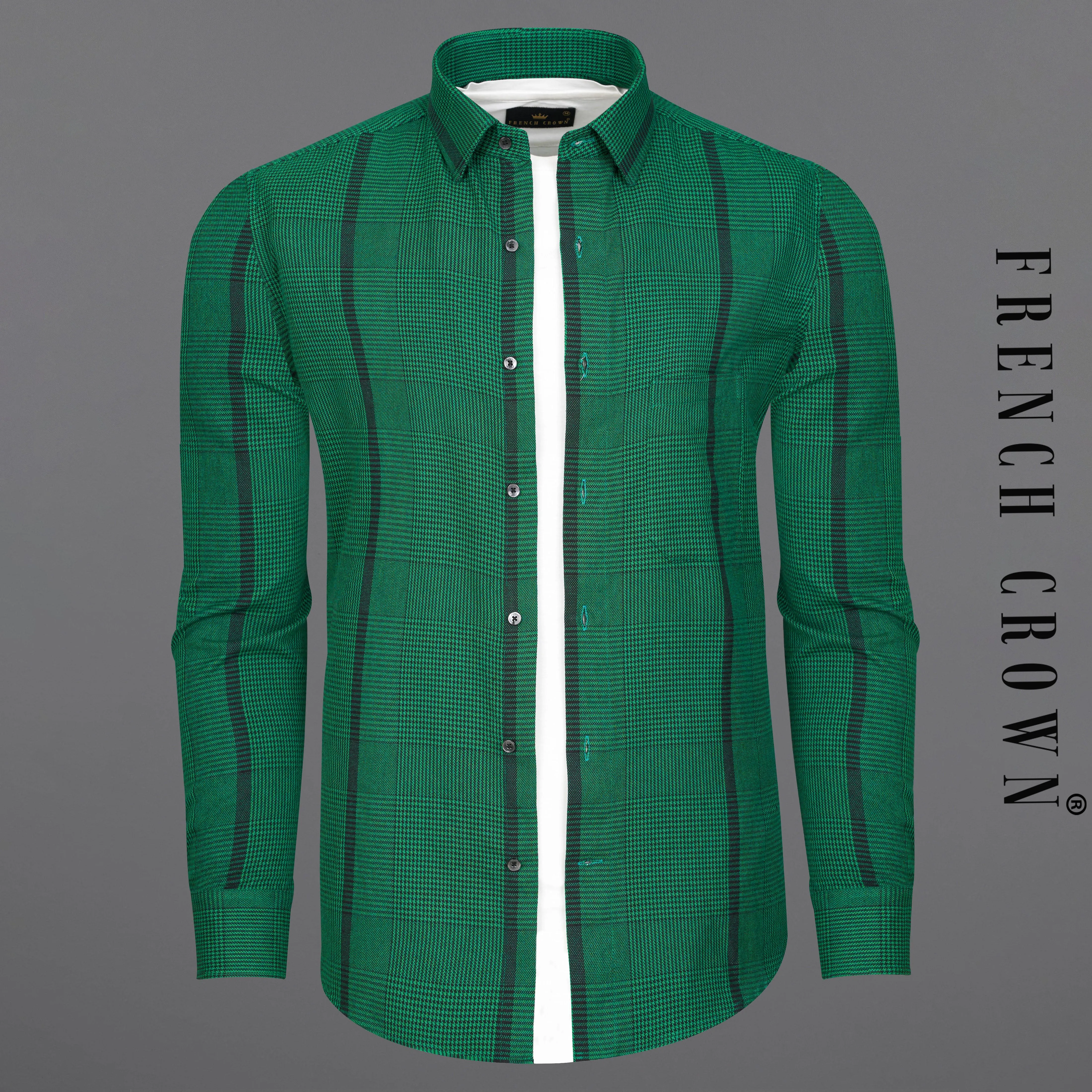 Spruce Green with Black Houndstooth Textured Overshirt