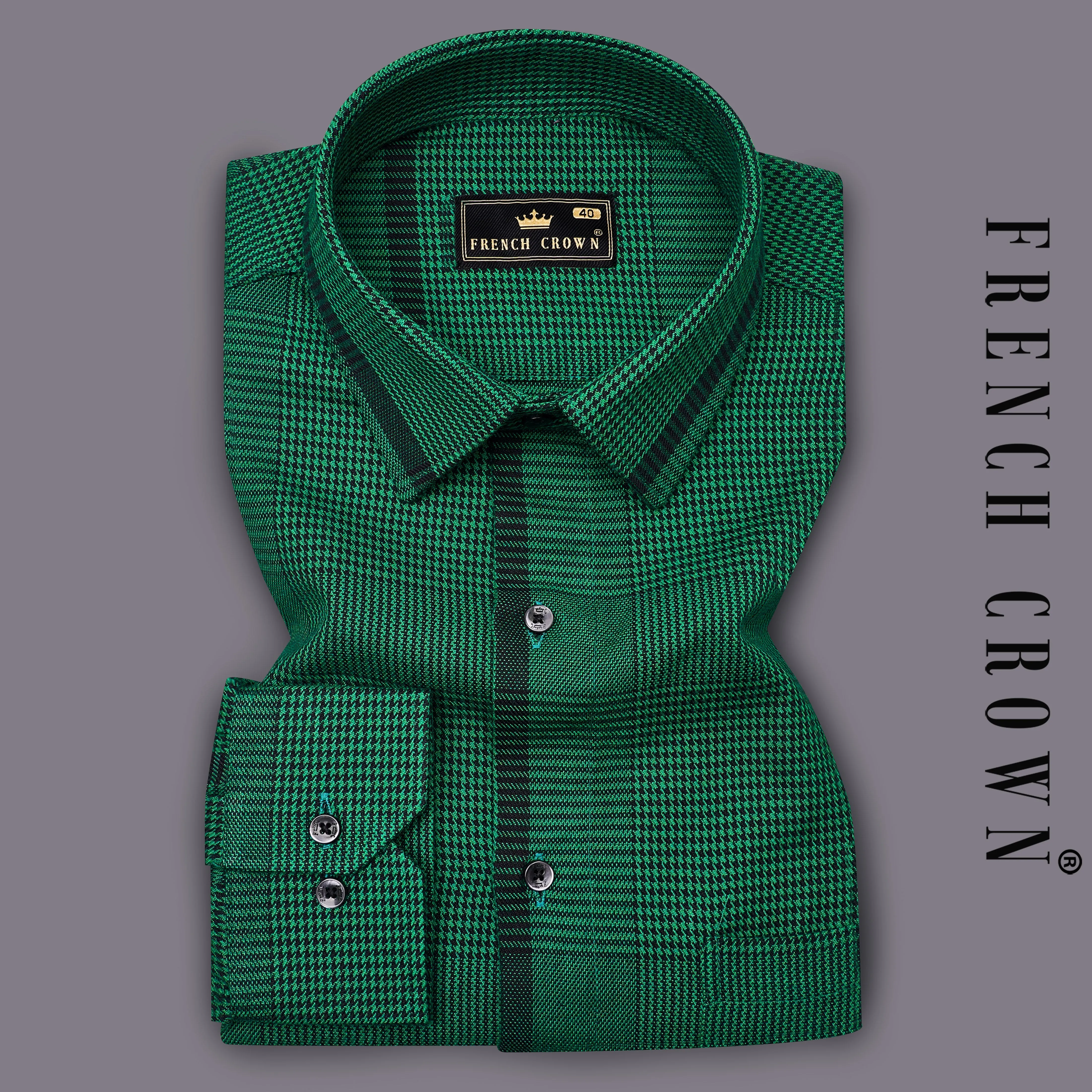 Spruce Green with Black Houndstooth Textured Overshirt