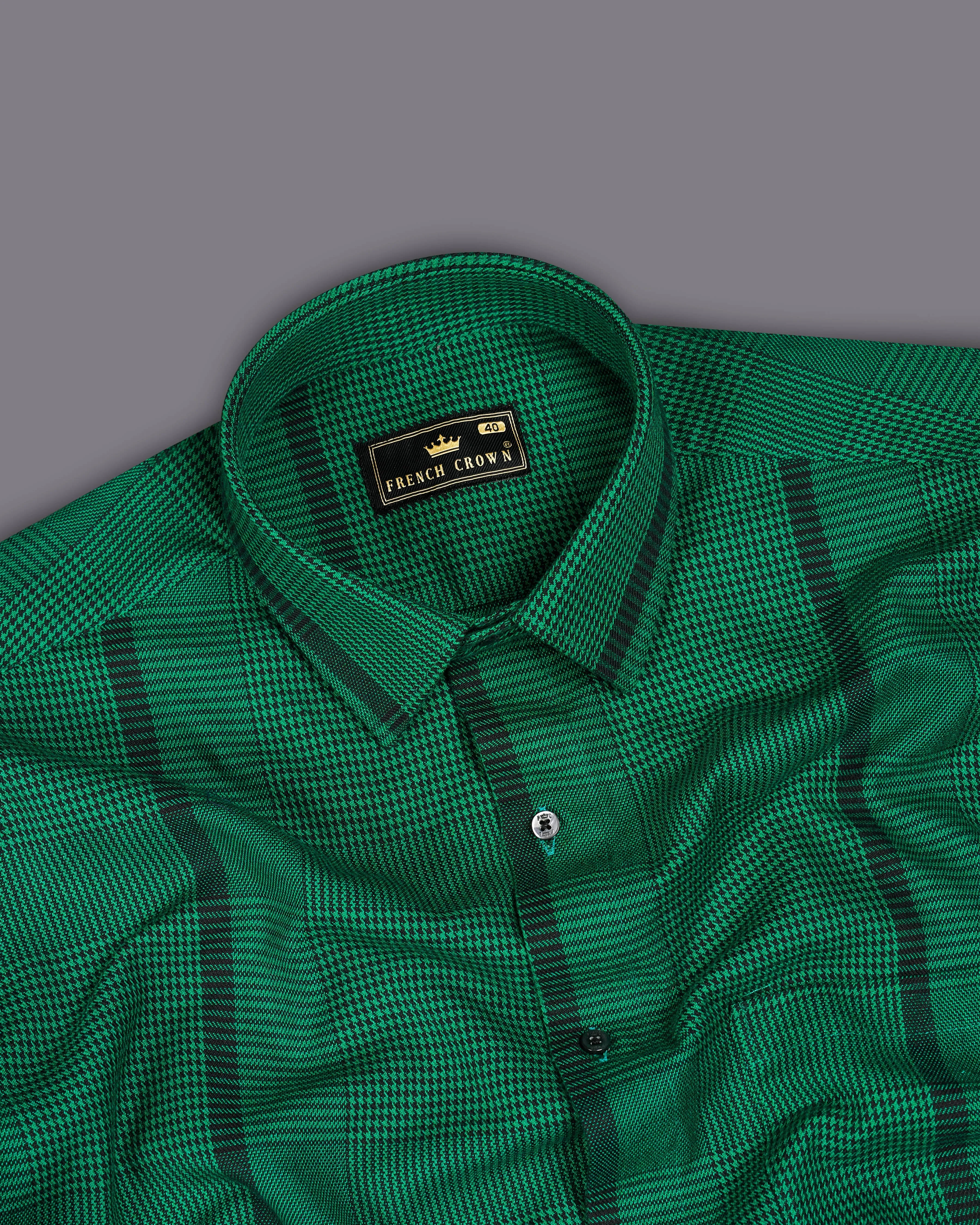 Spruce Green with Black Houndstooth Textured Overshirt