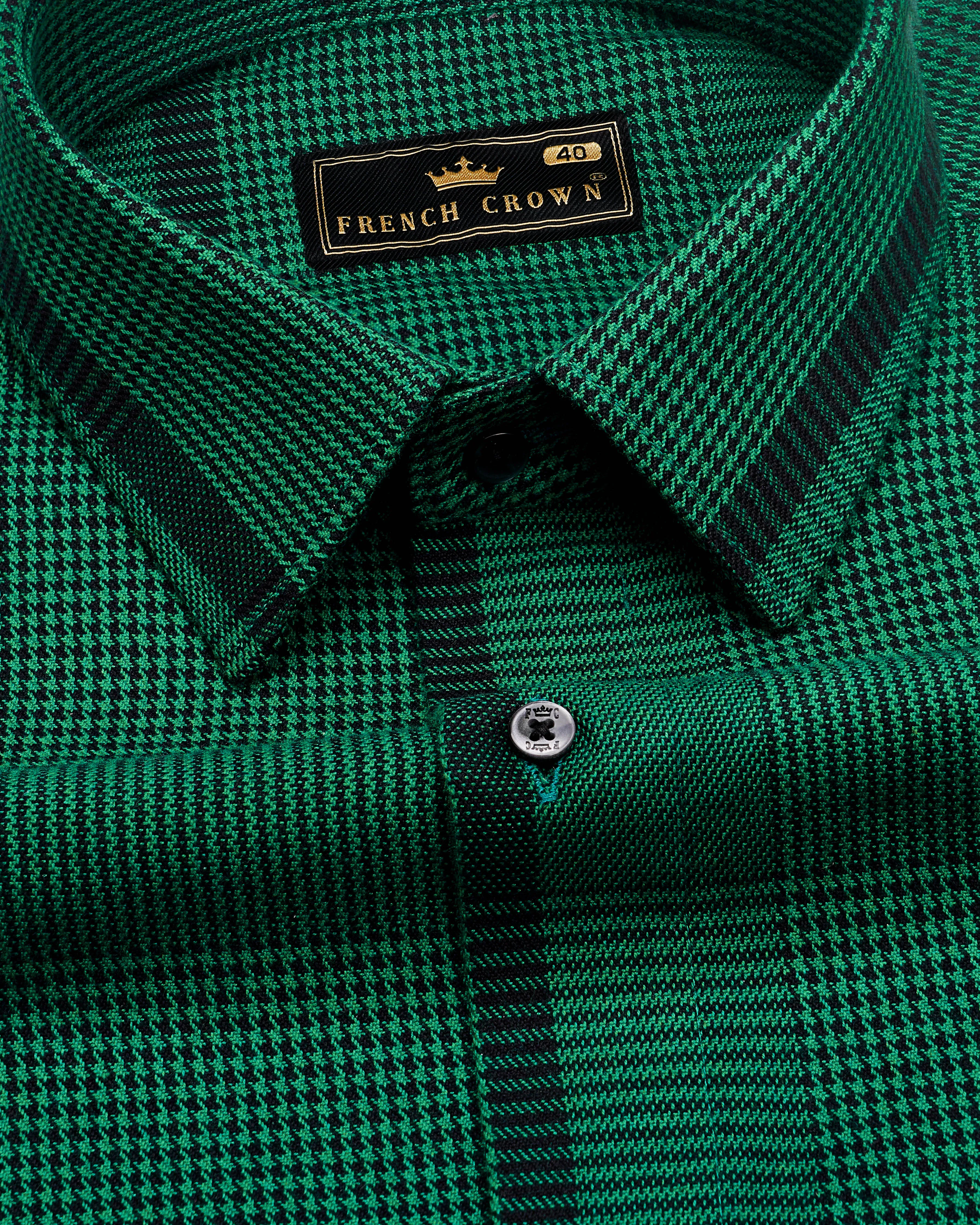 Spruce Green with Black Houndstooth Textured Overshirt