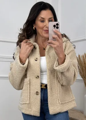 Stasia Beige Teddy Fleece Jacket