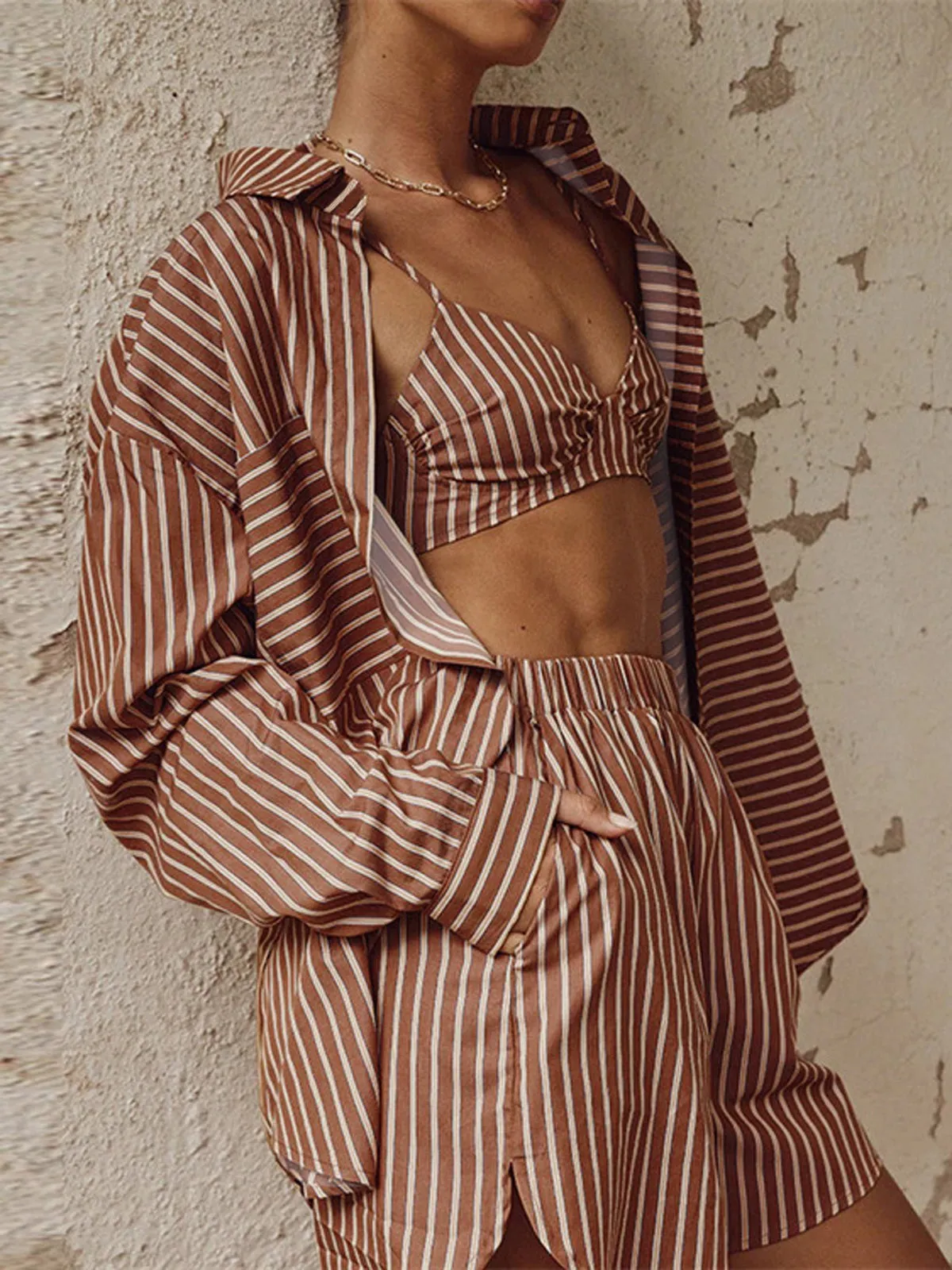 Striped Loungewear Set | Dark Brown | Casual | Cotton