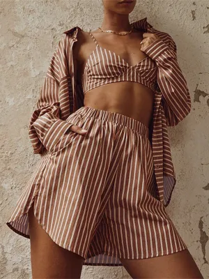 Striped Loungewear Set | Dark Brown | Casual | Cotton