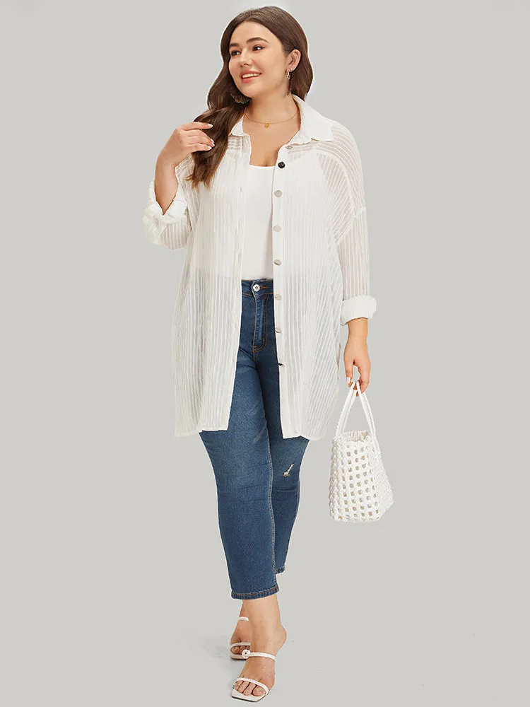 Striped Mesh Button Through Open Front Kimono