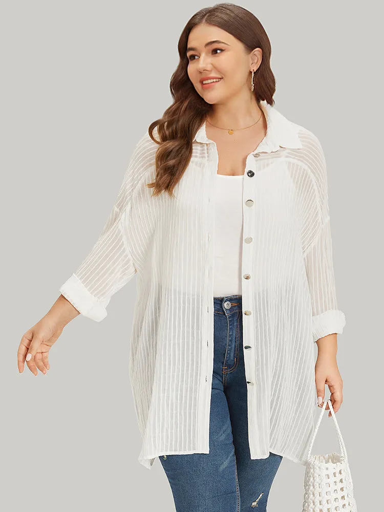 Striped Mesh Button Through Open Front Kimono