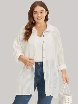 Striped Mesh Button Through Open Front Kimono