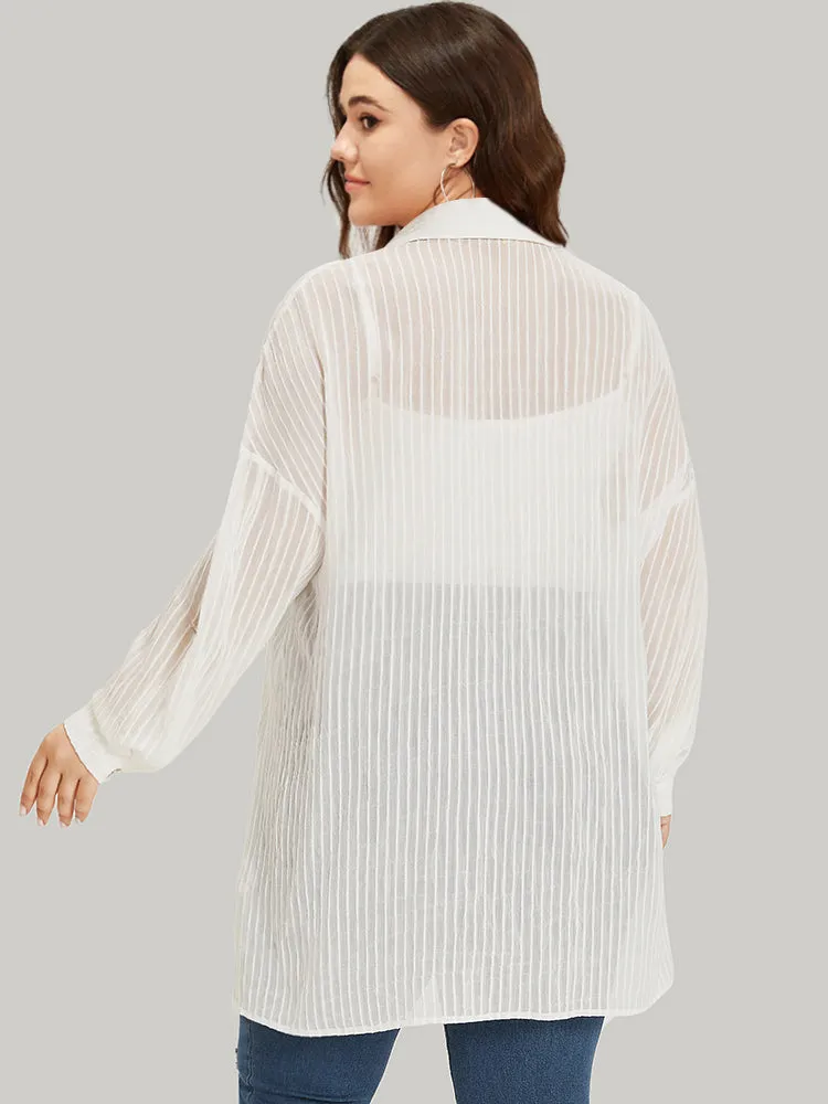 Striped Mesh Button Through Open Front Kimono