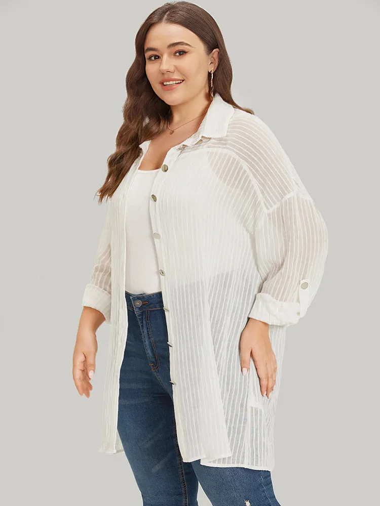 Striped Mesh Button Through Open Front Kimono