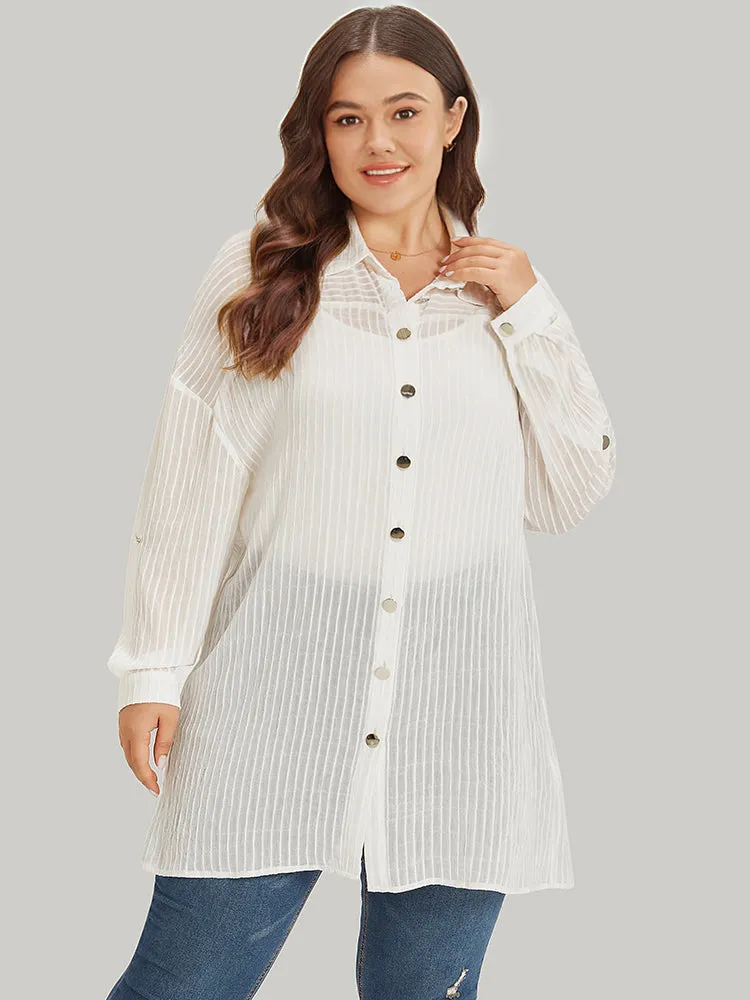 Striped Mesh Button Through Open Front Kimono