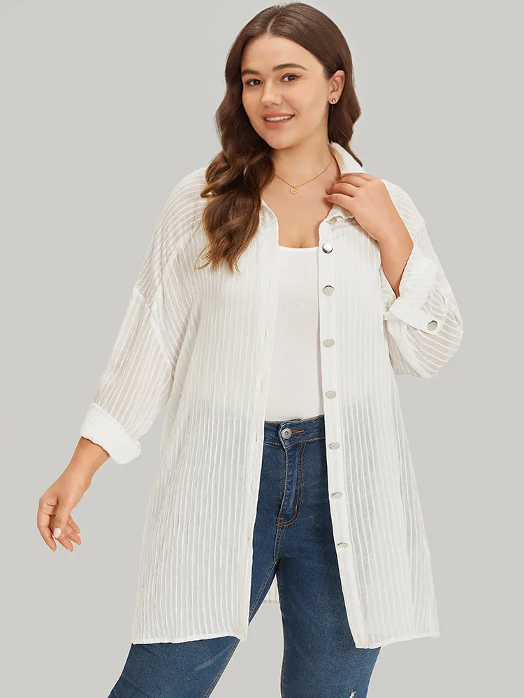 Striped Mesh Button Through Open Front Kimono