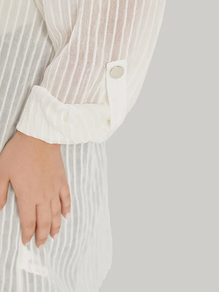 Striped Mesh Button Through Open Front Kimono