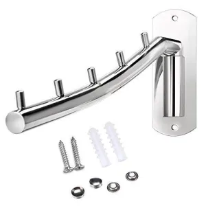 Sumnacon Wall Mounted Clothes Hanger Rack, Stainless Steel Garment Hooks Swing Arm Holder, Space Saver Coat Robe Storage Organizer Laundry Room Bedrooms, Clothing Drying Rack 5 Hooks