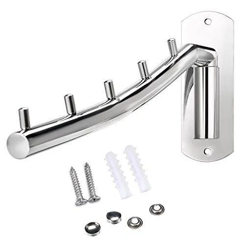 Sumnacon Wall Mounted Clothes Hanger Rack, Stainless Steel Garment Hooks Swing Arm Holder, Space Saver Coat Robe Storage Organizer Laundry Room Bedrooms, Clothing Drying Rack 5 Hooks
