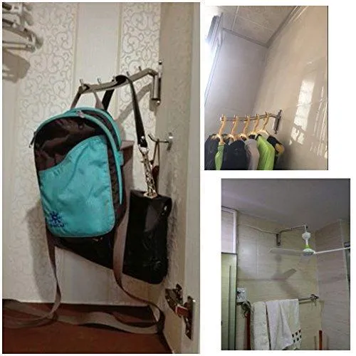 Sumnacon Wall Mounted Clothes Hanger Rack, Stainless Steel Garment Hooks Swing Arm Holder, Space Saver Coat Robe Storage Organizer Laundry Room Bedrooms, Clothing Drying Rack 5 Hooks