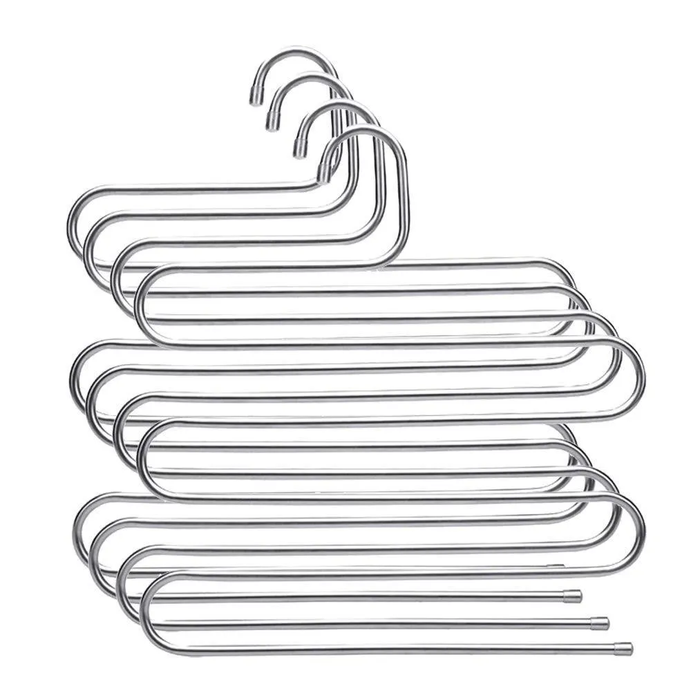 SYIDINZN Pants Hangers Rack Holder Stand Shelf Organizer Stainless Steel S-Shape Multi-Purpose Hangers Storage Rack for Clothes, Pants, Jeans, Trousers, Scarfs, Ties, Towels, Closet