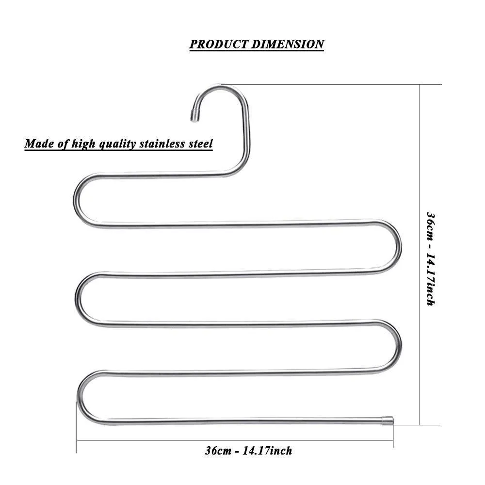 SYIDINZN Pants Hangers Rack Holder Stand Shelf Organizer Stainless Steel S-Shape Multi-Purpose Hangers Storage Rack for Clothes, Pants, Jeans, Trousers, Scarfs, Ties, Towels, Closet