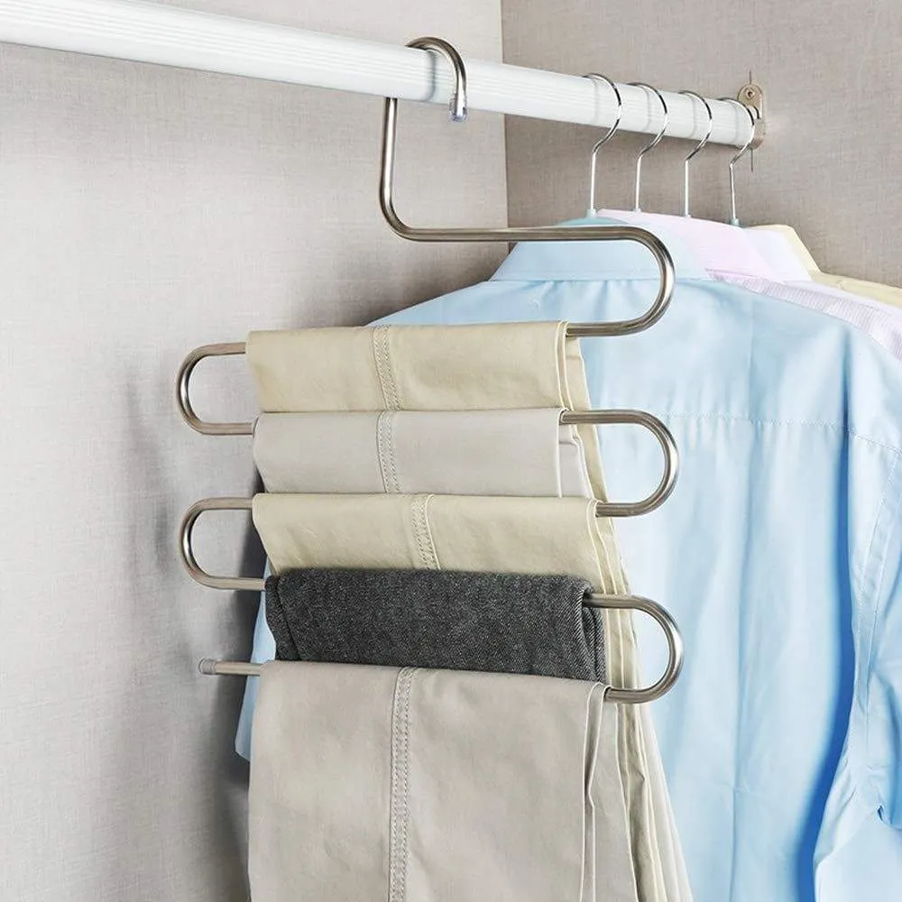 SYIDINZN Pants Hangers Rack Holder Stand Shelf Organizer Stainless Steel S-Shape Multi-Purpose Hangers Storage Rack for Clothes, Pants, Jeans, Trousers, Scarfs, Ties, Towels, Closet