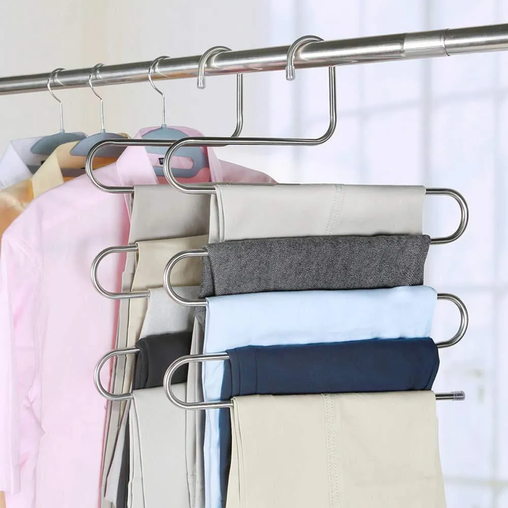 SYIDINZN Pants Hangers Rack Holder Stand Shelf Organizer Stainless Steel S-Shape Multi-Purpose Hangers Storage Rack for Clothes, Pants, Jeans, Trousers, Scarfs, Ties, Towels, Closet