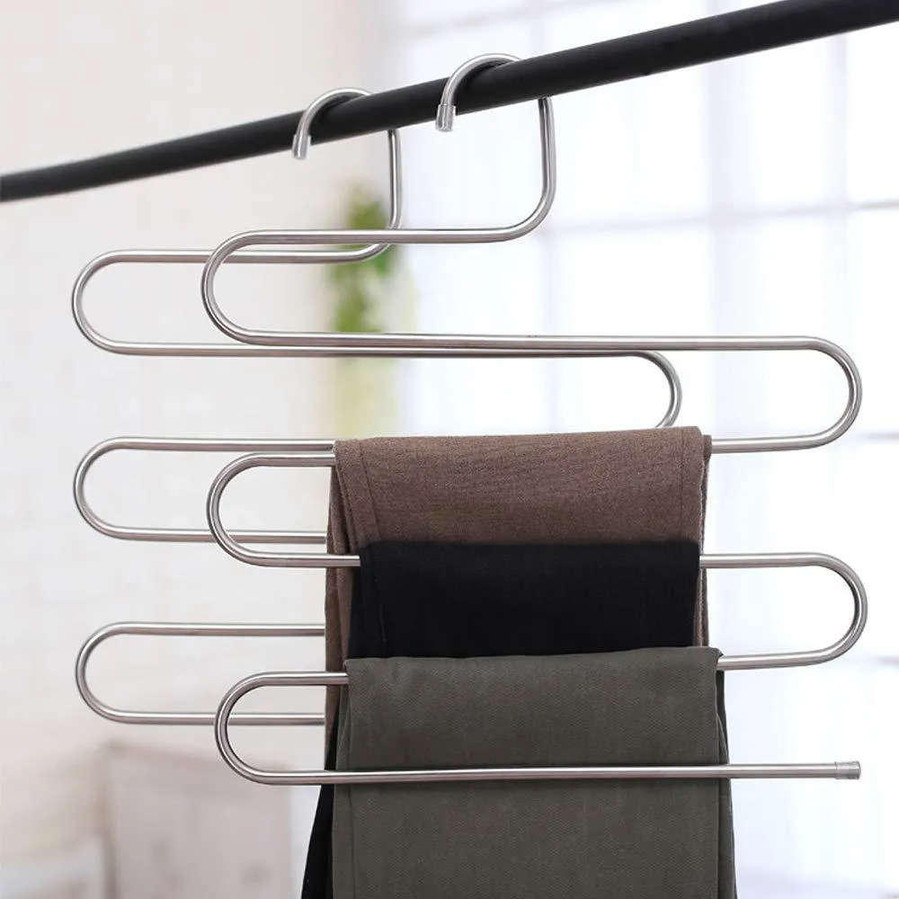 SYIDINZN Pants Hangers Rack Holder Stand Shelf Organizer Stainless Steel S-Shape Multi-Purpose Hangers Storage Rack for Clothes, Pants, Jeans, Trousers, Scarfs, Ties, Towels, Closet