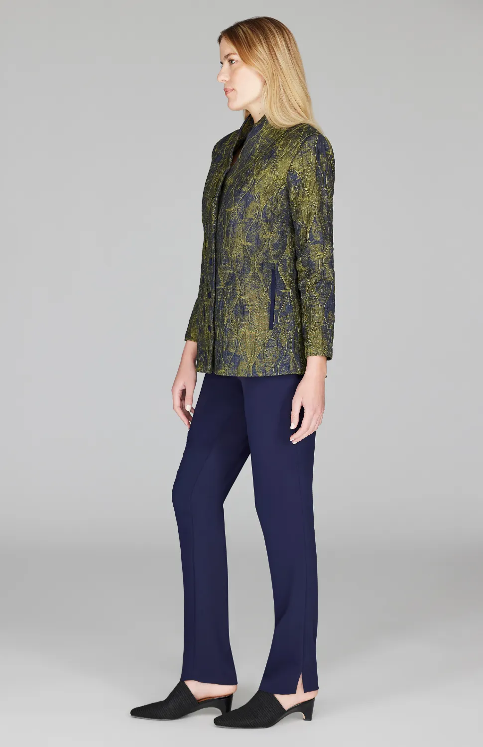 Textured Wave Button Front High Neck Jacket