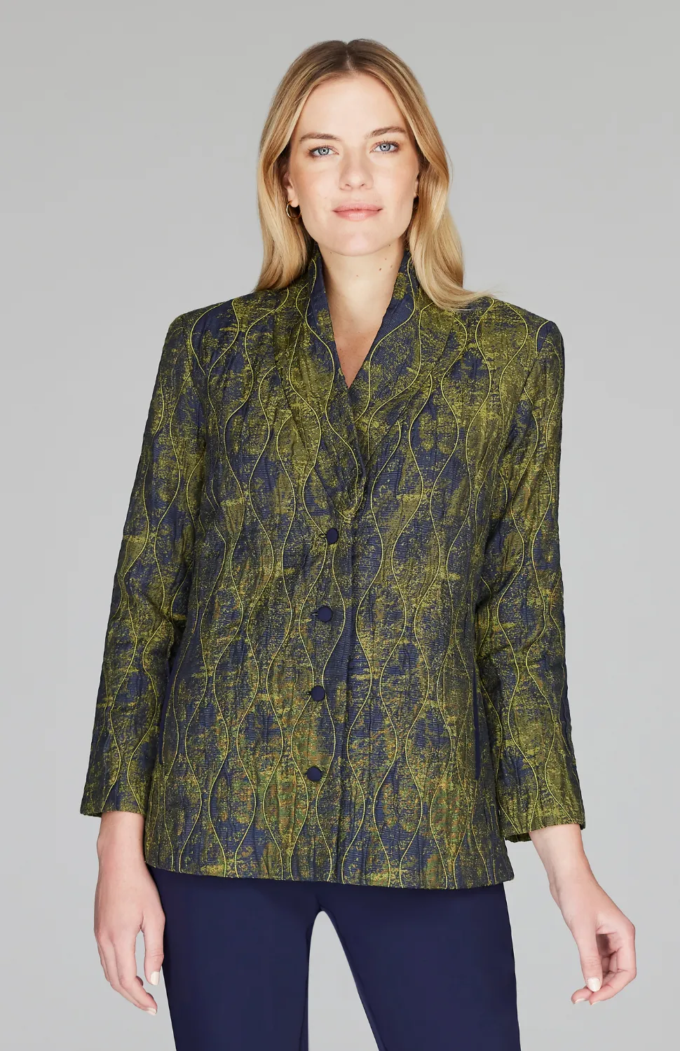 Textured Wave Button Front High Neck Jacket