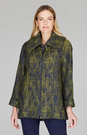 Textured Wave Oversized Collar Zip Jacket