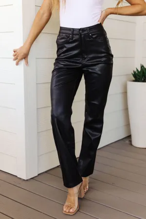 The Hailee- Judy Blue Denim- Black Tummy Control Faux Leather Pants